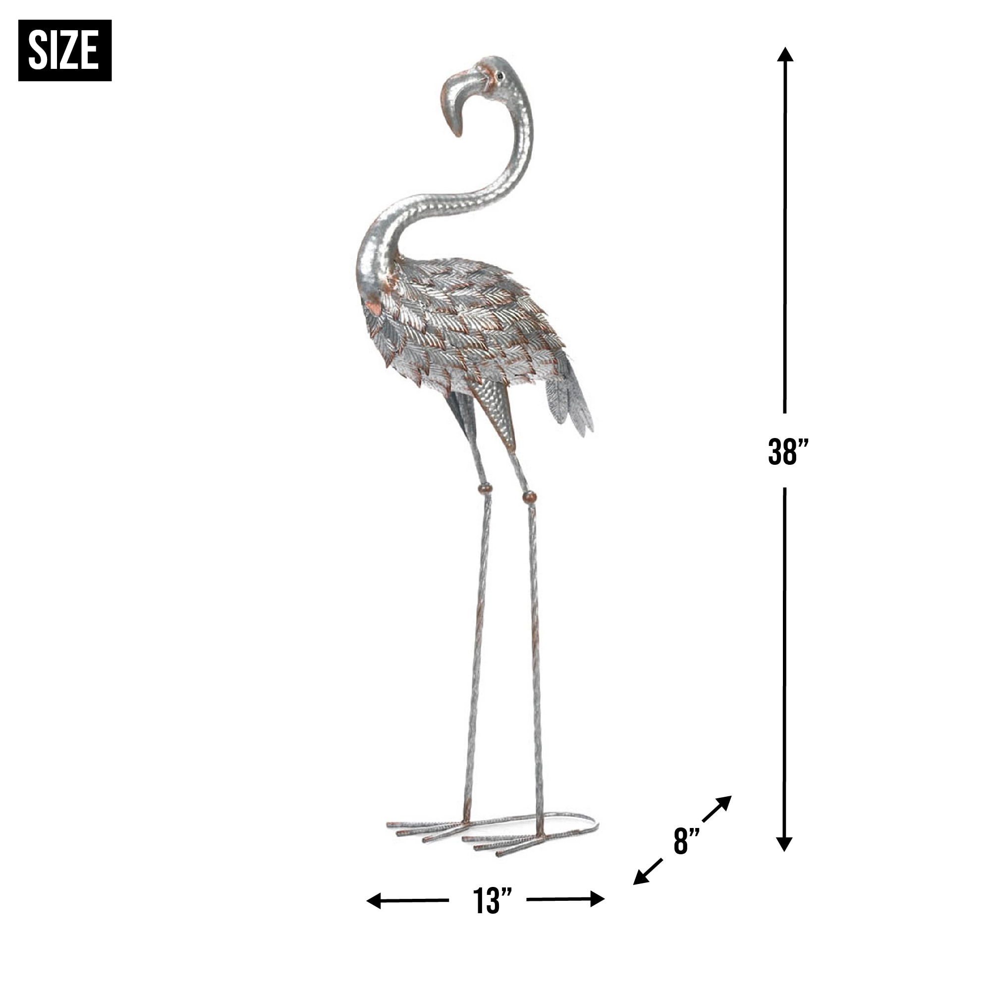 Galvanized Iron Flamingo Garden Statue with Textured Feathers