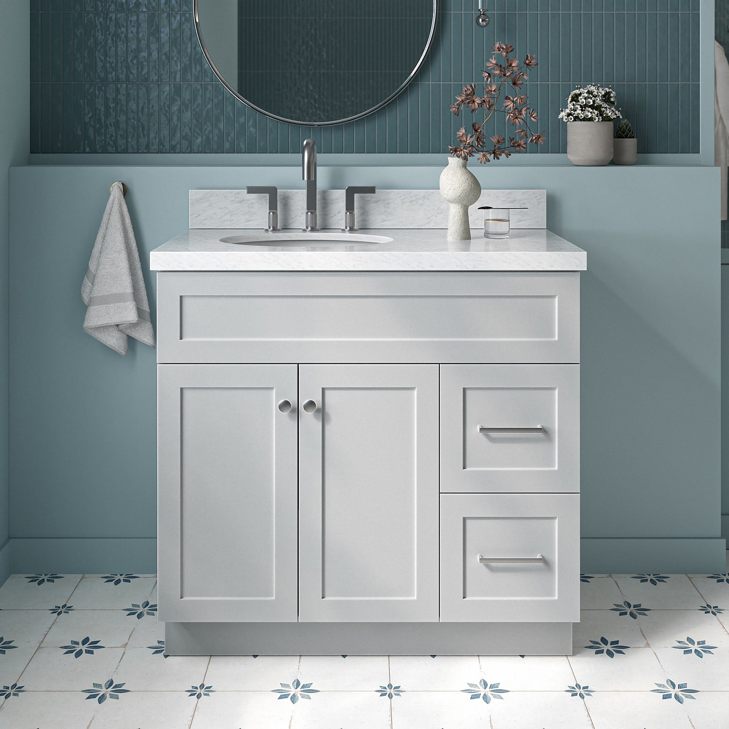 ARIEL F037SLCWOVOGRY Hamlet 37-in Grey Undermount Single sink Bathroom Vanity with Carrara White Marble Marble Top