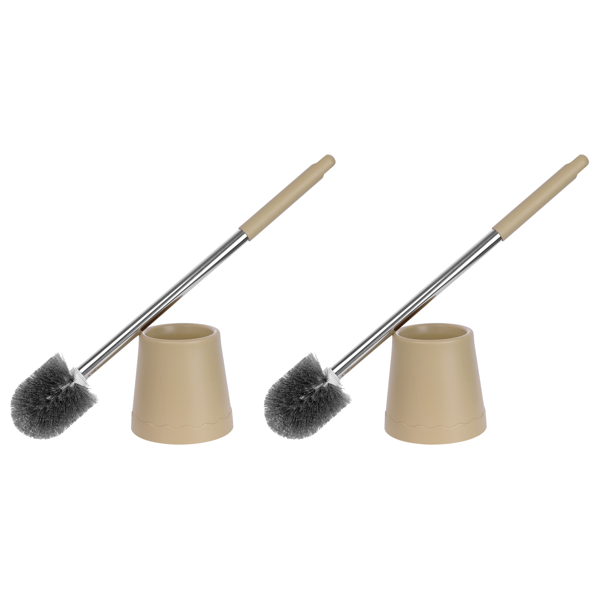 Unique Bargains Toilet Brush Round Head Stainless Steel Durable Grip Handle Compact Size Toilet Bowl Brush Holder Bathroom Household Essentials 2 Pack Yellow #S25122601UX0058
