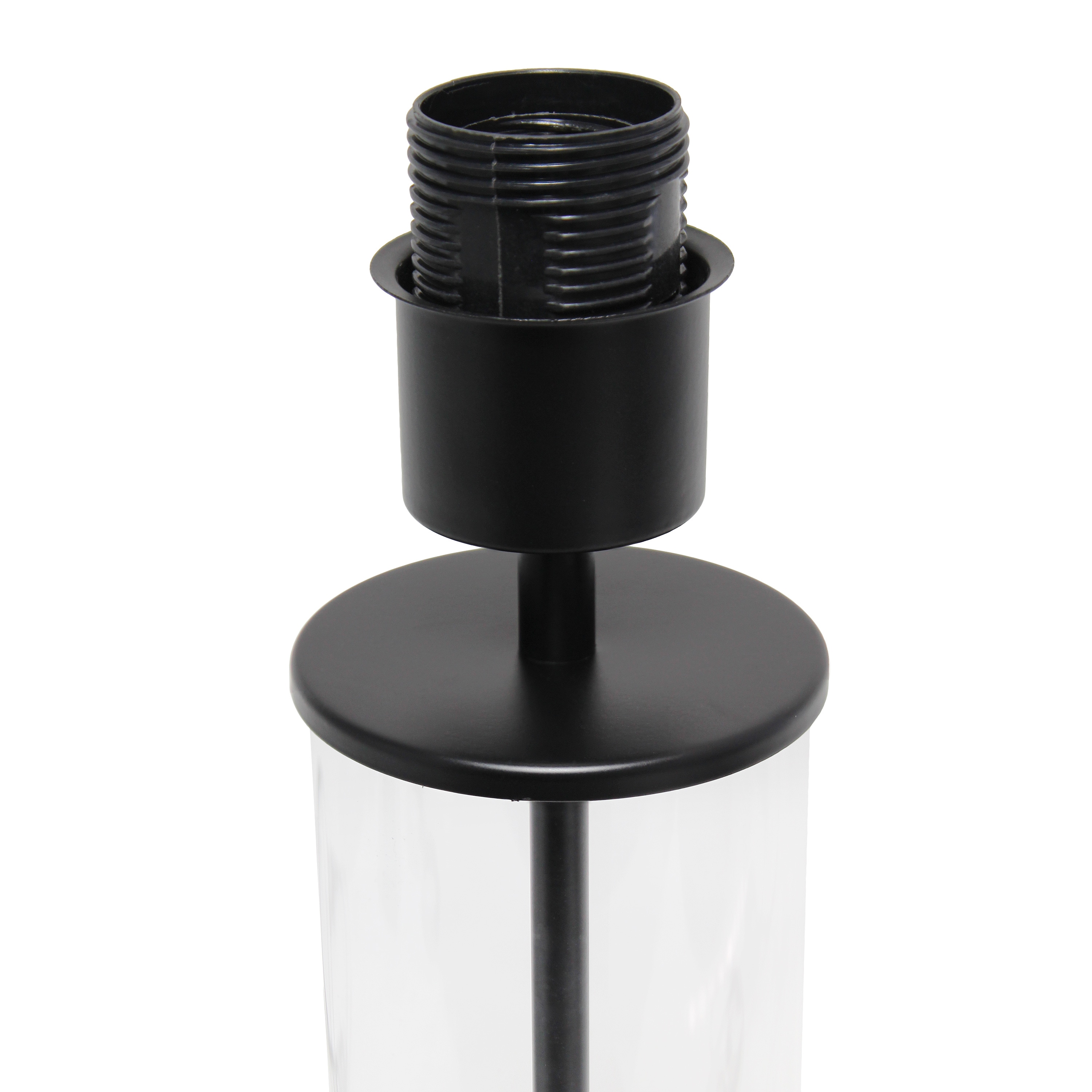 Black Metal and Clear Glass Table Lamp with Fabric Shade
