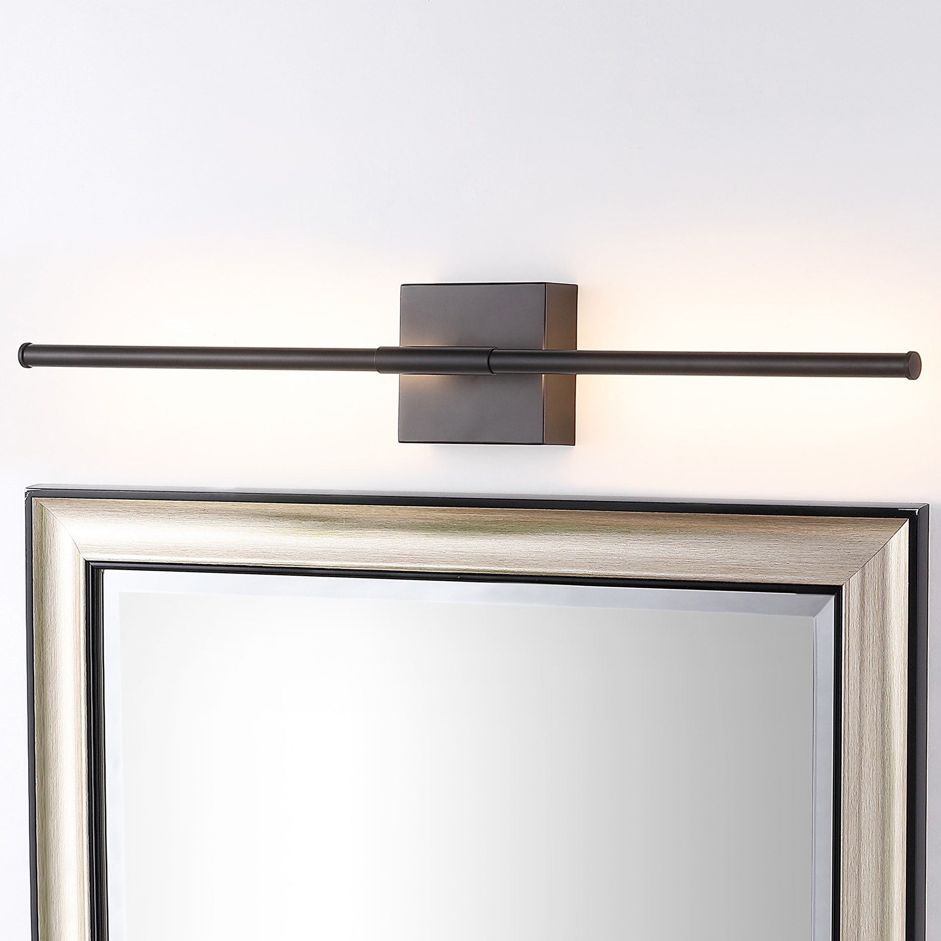 JONATHAN  Y JYL7022C Makena Metal Dimmable Integrated Minimalist 28-in W 1 -Light Polished Black Integrated LED Wall Sconce