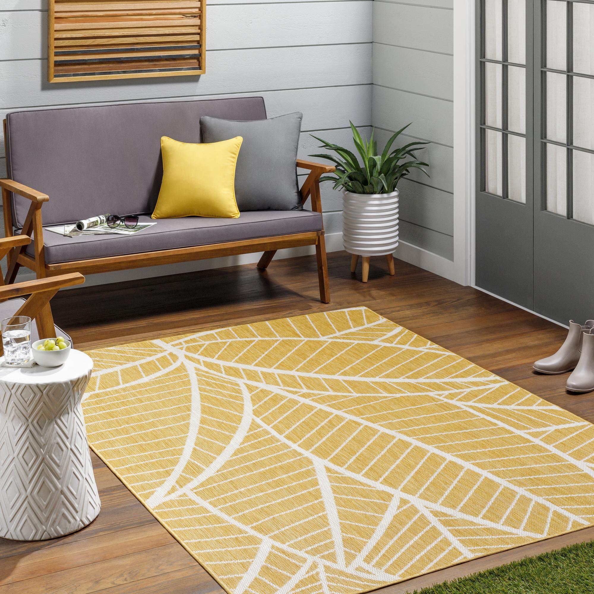 Livabliss LBH2304-679 Long Beach 7 x 9 (ft) Polypropylene Yellow Rectangular Outdoor Floral/Botanical Coastal Area rug