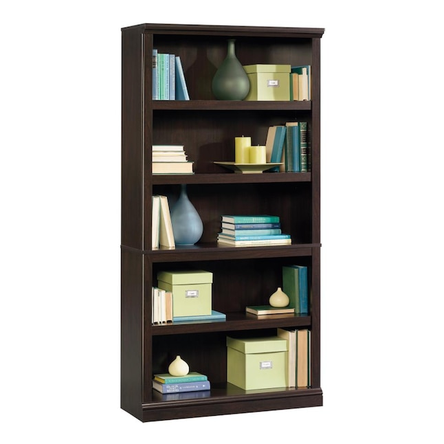 Sauder Jamocha Wood 5 Shelf Bookcase, Abigail Standard Bookcase White Plank