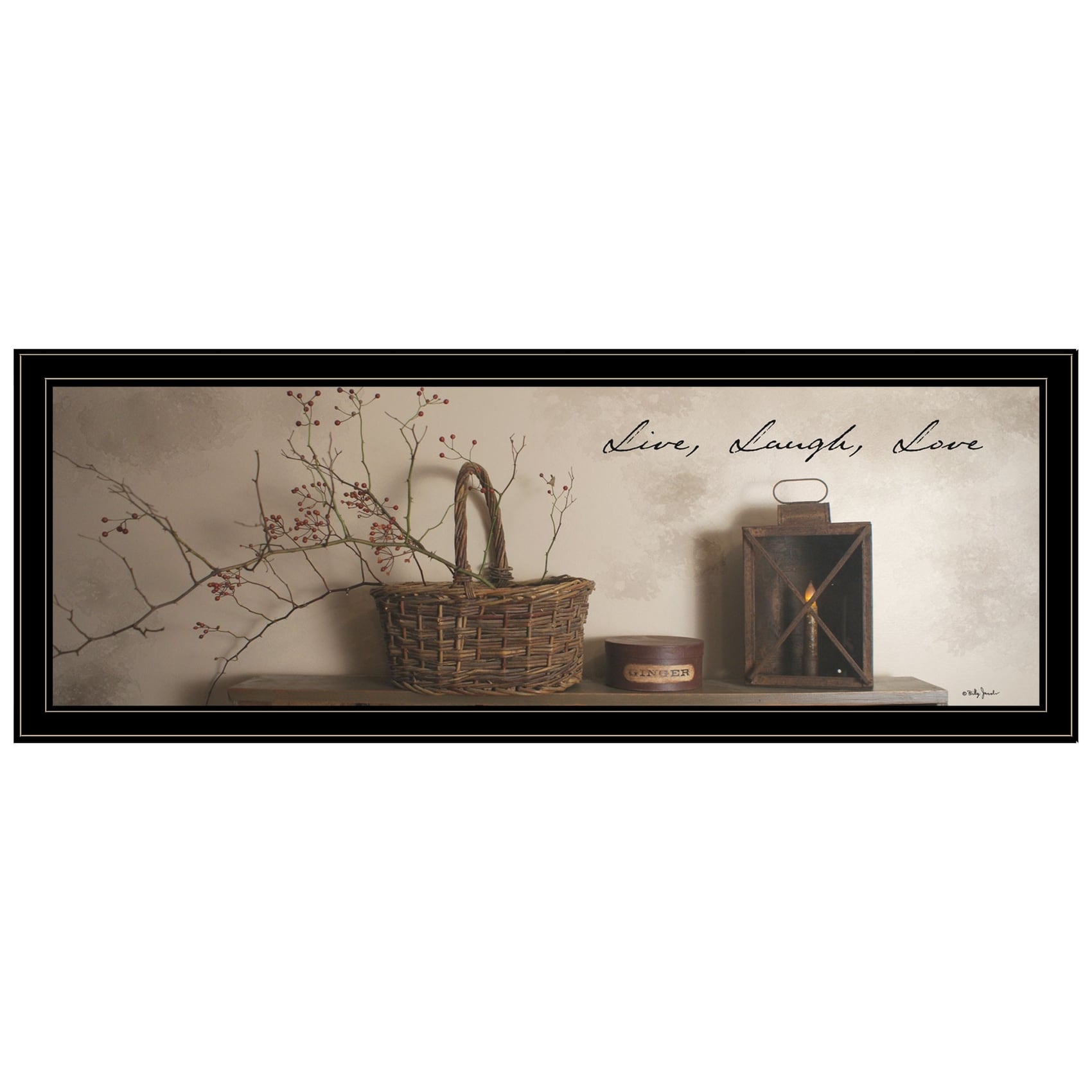 HomeRoots 4000406426 Live Laugh and Love 4 Black Wood Framed 15-in H x 39-in W Inspirational Paper Print