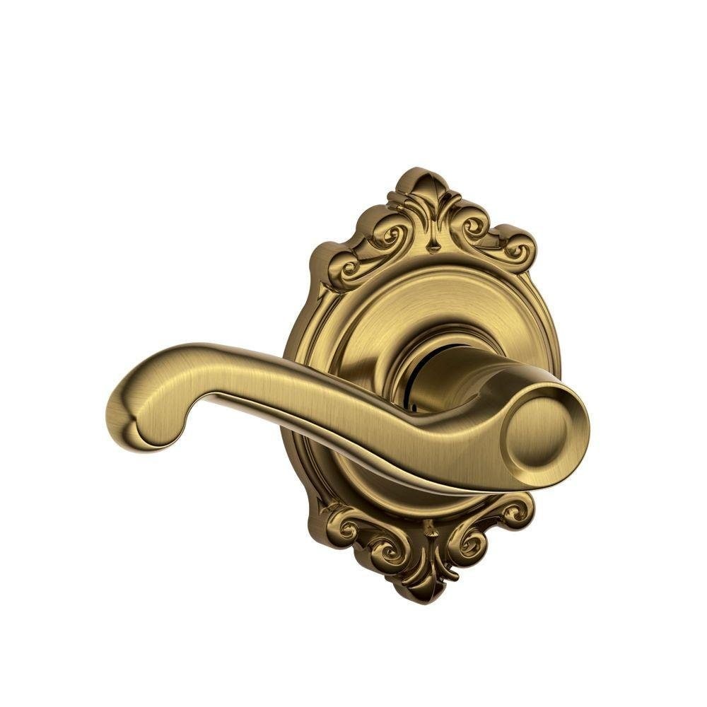 Schlage  F10FLA609BRK F10 FLA 609 BRK Brookshire Collection Flair Passage Lever Antique Brass