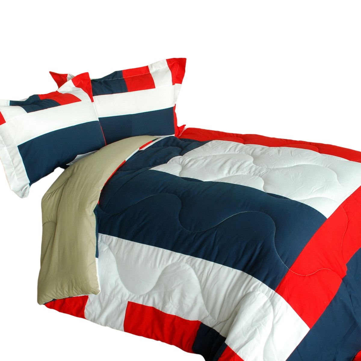 Slickblue 2-Piece Blue Twin Reversible Patchwork Comforter Set Quilted Microfiber Bedding Set with Down Alternative Fill Comforter and Sham Set Multiple Size Option