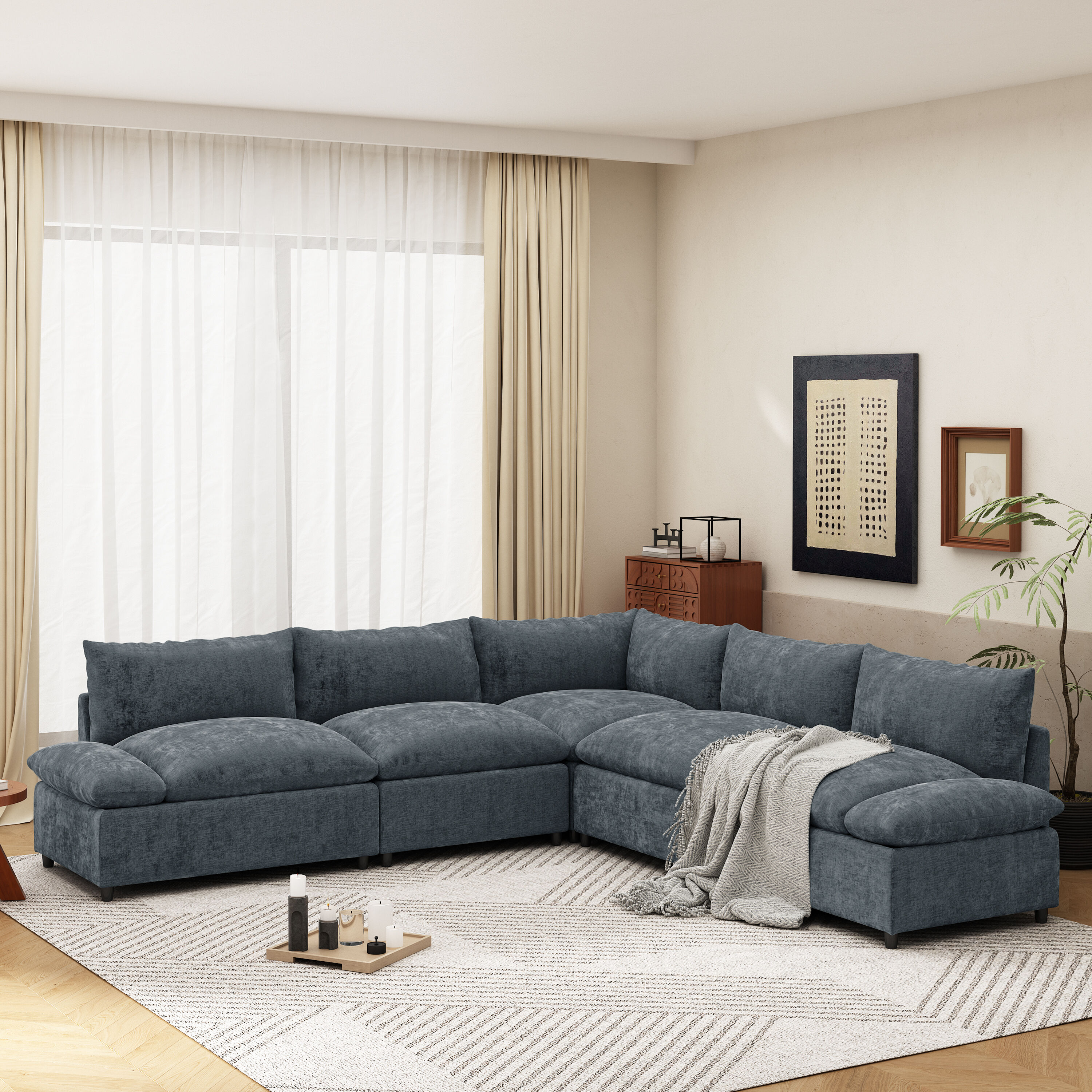 Modern 115.5 Inch Modular Sectional Sofa with Storage Solid Wood Frame and Reconfigurable Design Dark Gray