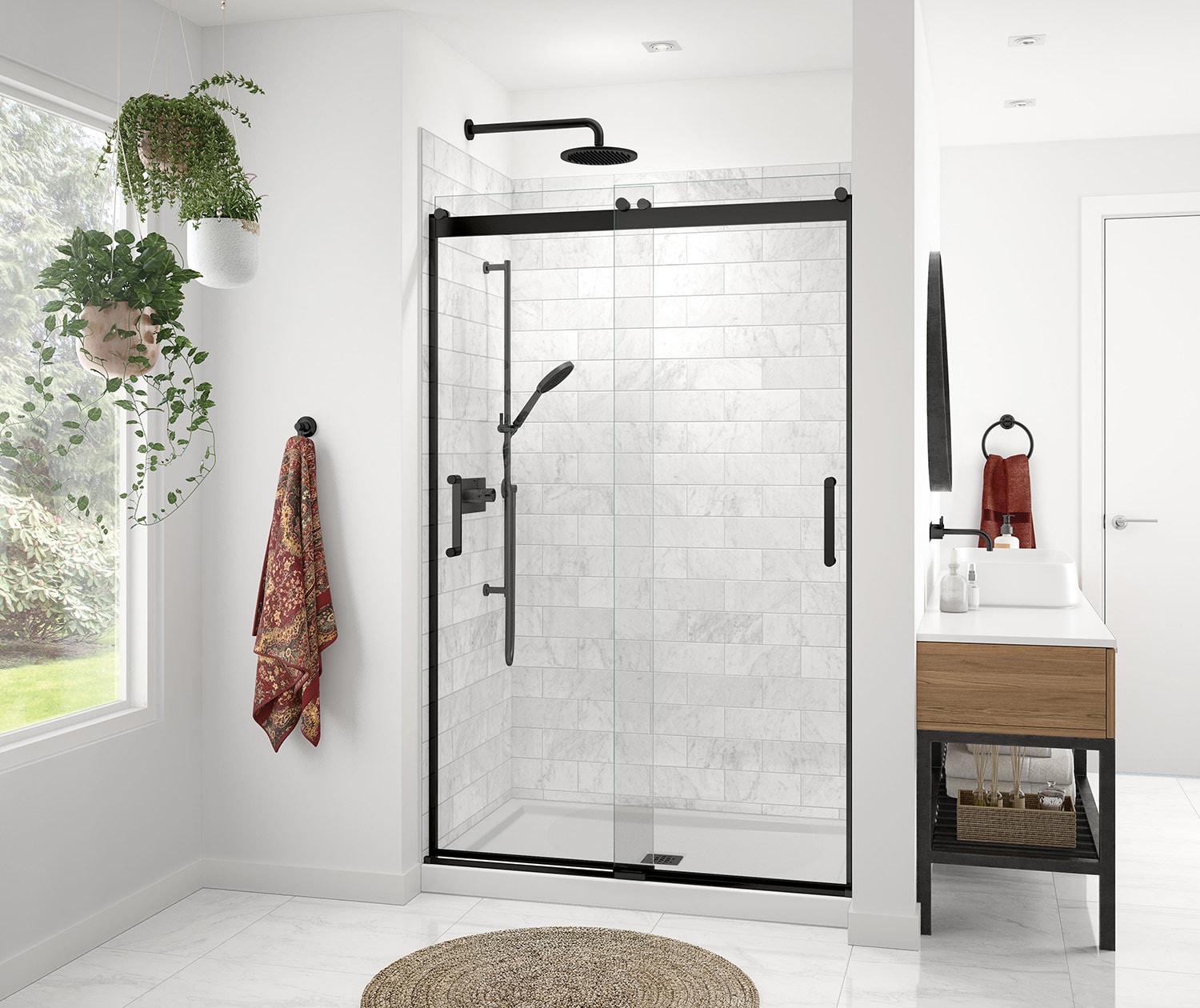 MAAX 136690-900-340-000 Revelation Matte Black 44-in to 47-in W x 70.5-in H Frameless Sliding Shower Door 1/4-in Thick Clear Glass