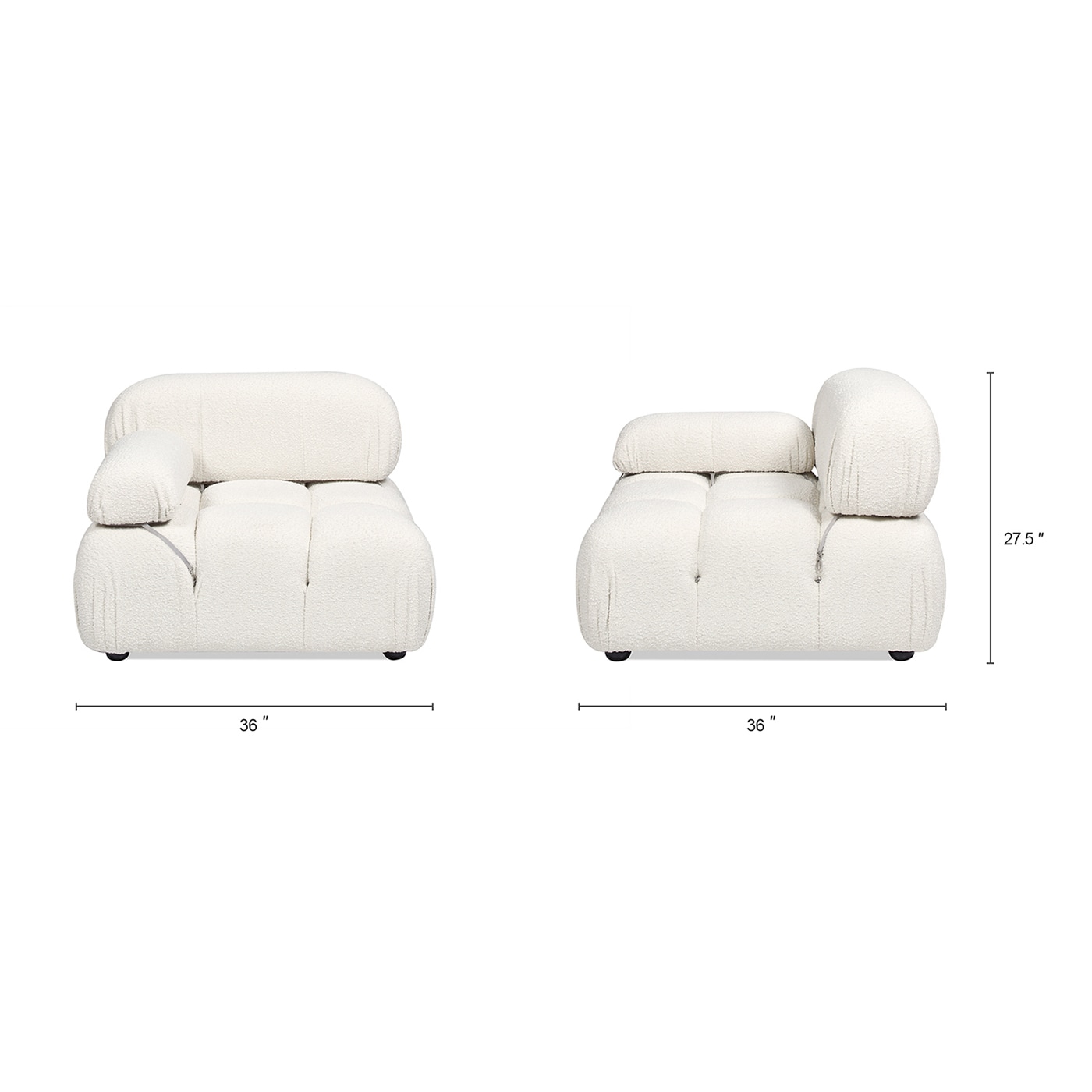 Ivory White Bouclé Modular Lounge Chair with Padded Arm