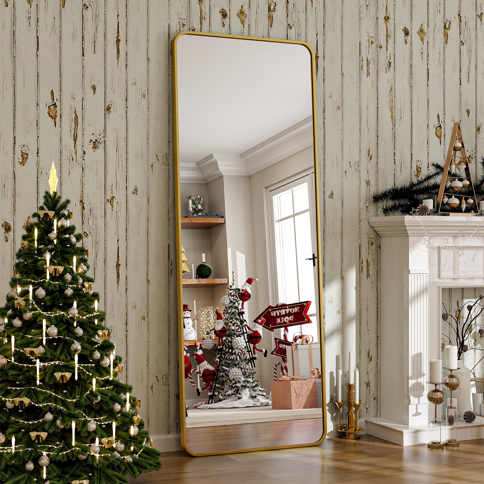 BEAUTYPEAK RE2164G 21-Inches W x 64.0-Inches H Rectangle Gold Framed Full Length Floor Mirror