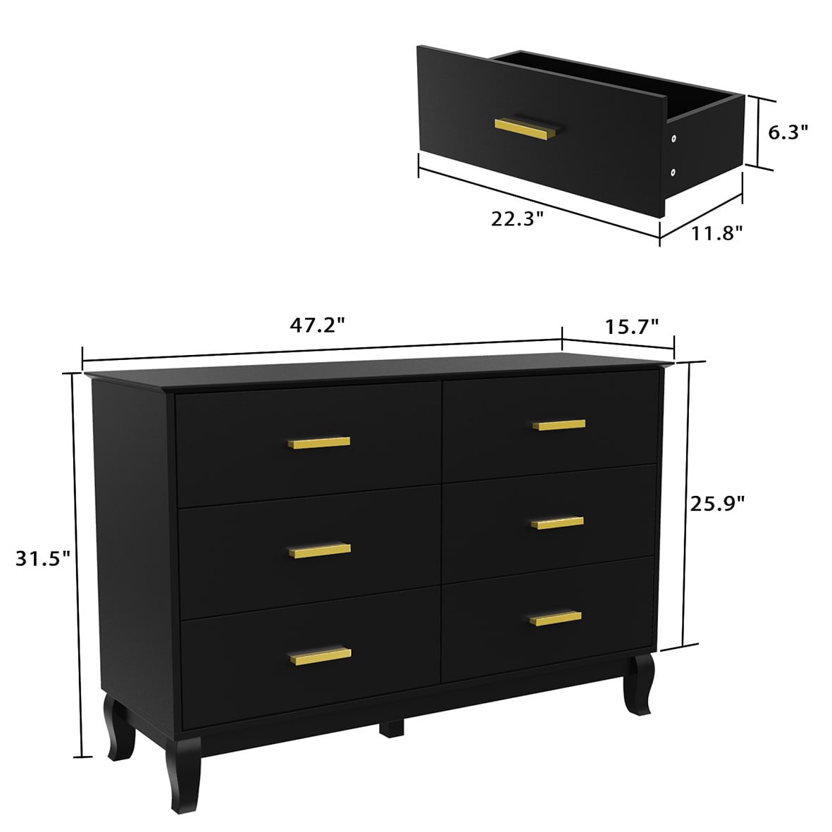 FUFU&GAGA Black 6-Drawer Standard Dresser LJY-KF330021-01 at Lowes.com