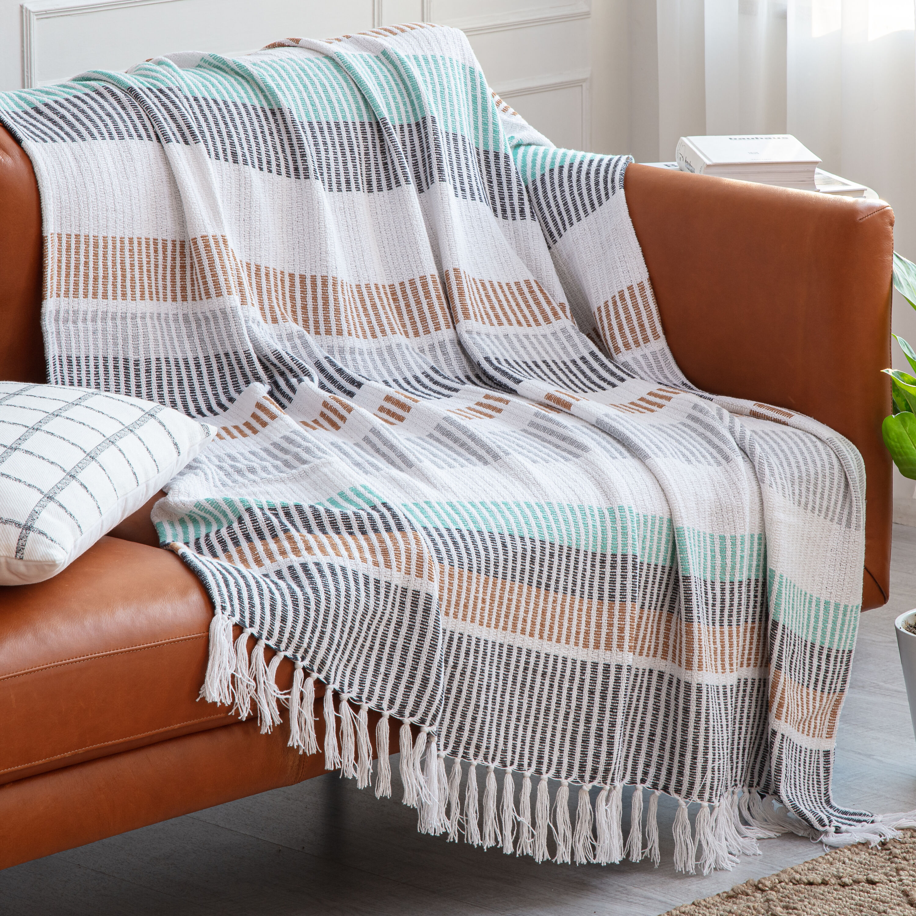 MH LONDON Sandringham White, Blue, Brown 50-in x 60-in Throw at Lowes.com