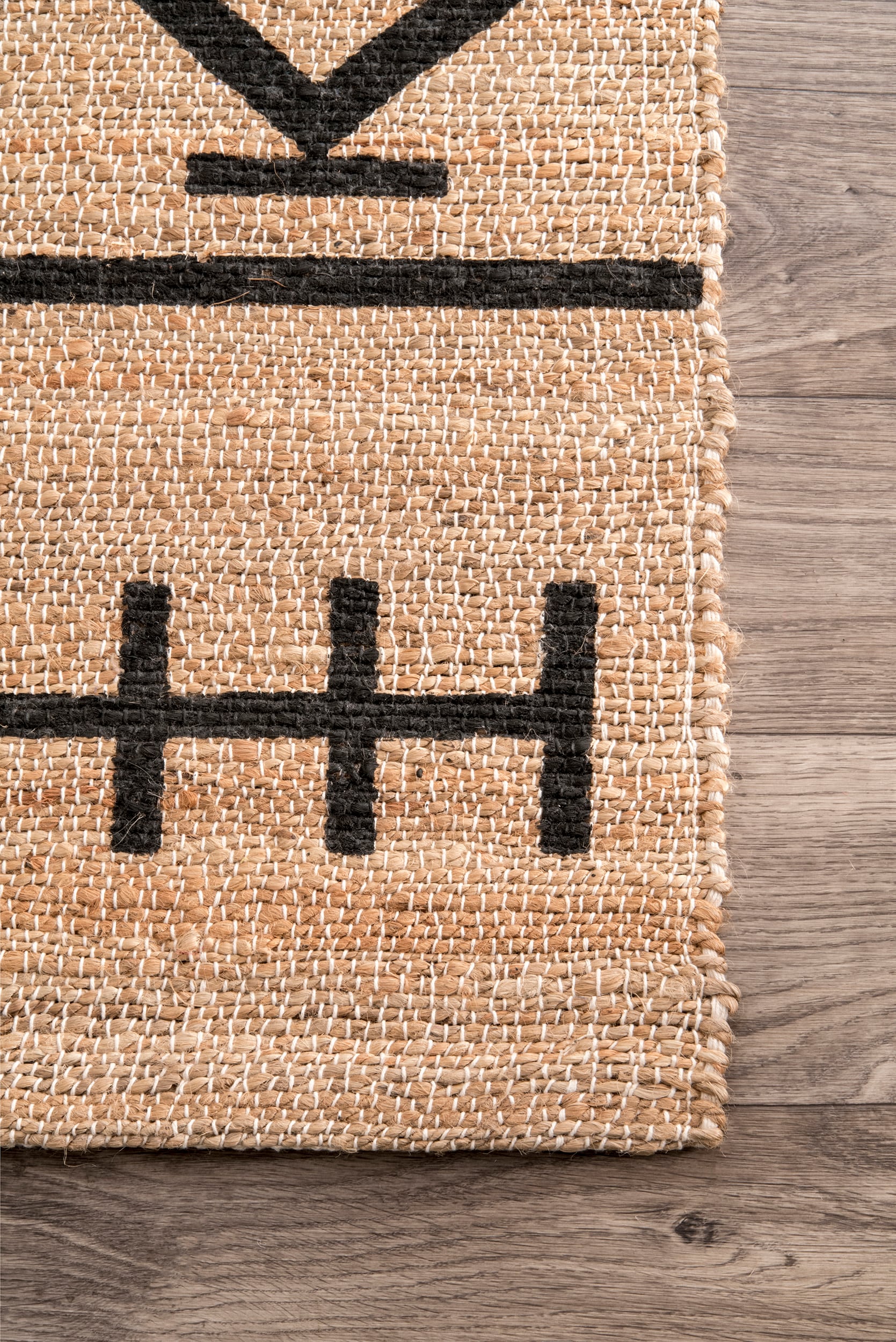 Handmade Tufted Oriental Cotton Runner Rug in Black
