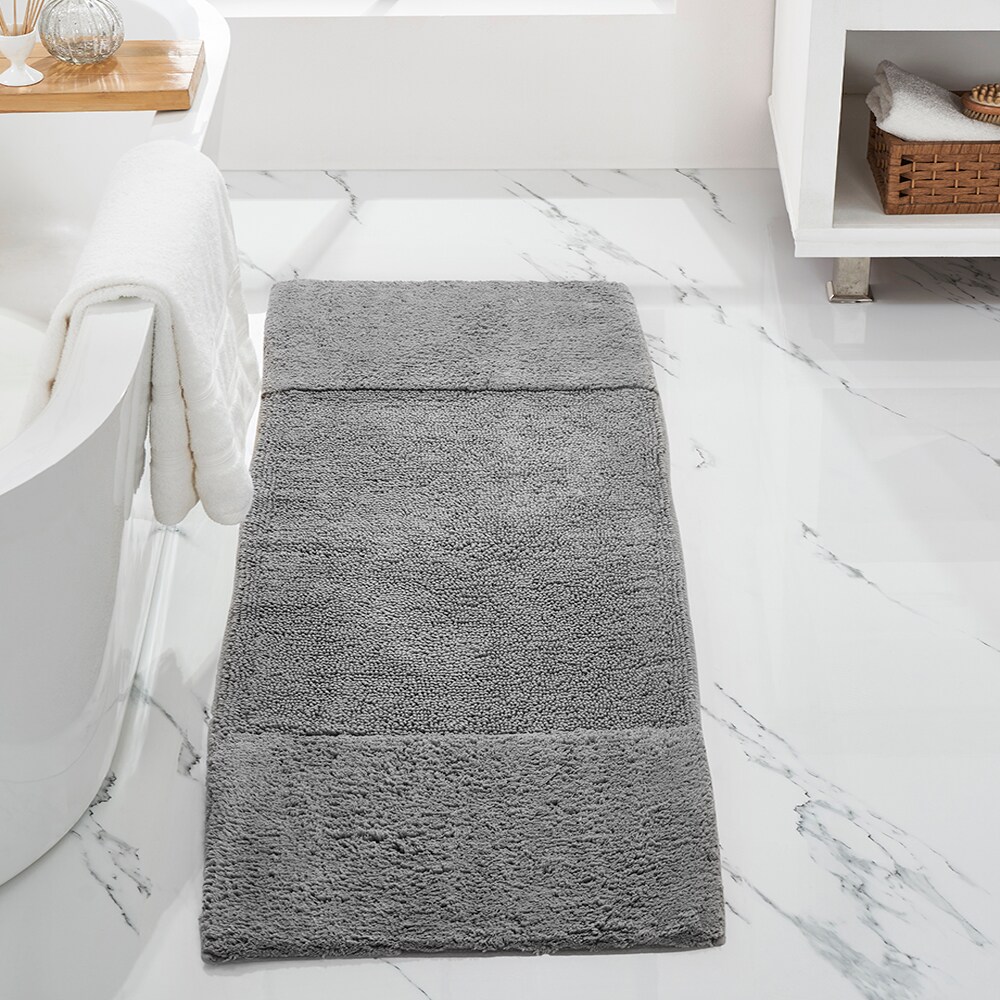 Home Outfitters Grey/White 100% Cotton Bath Rug 20x32 inch, Absorbent Bathroom Floor Mat, Modern/Contemporary