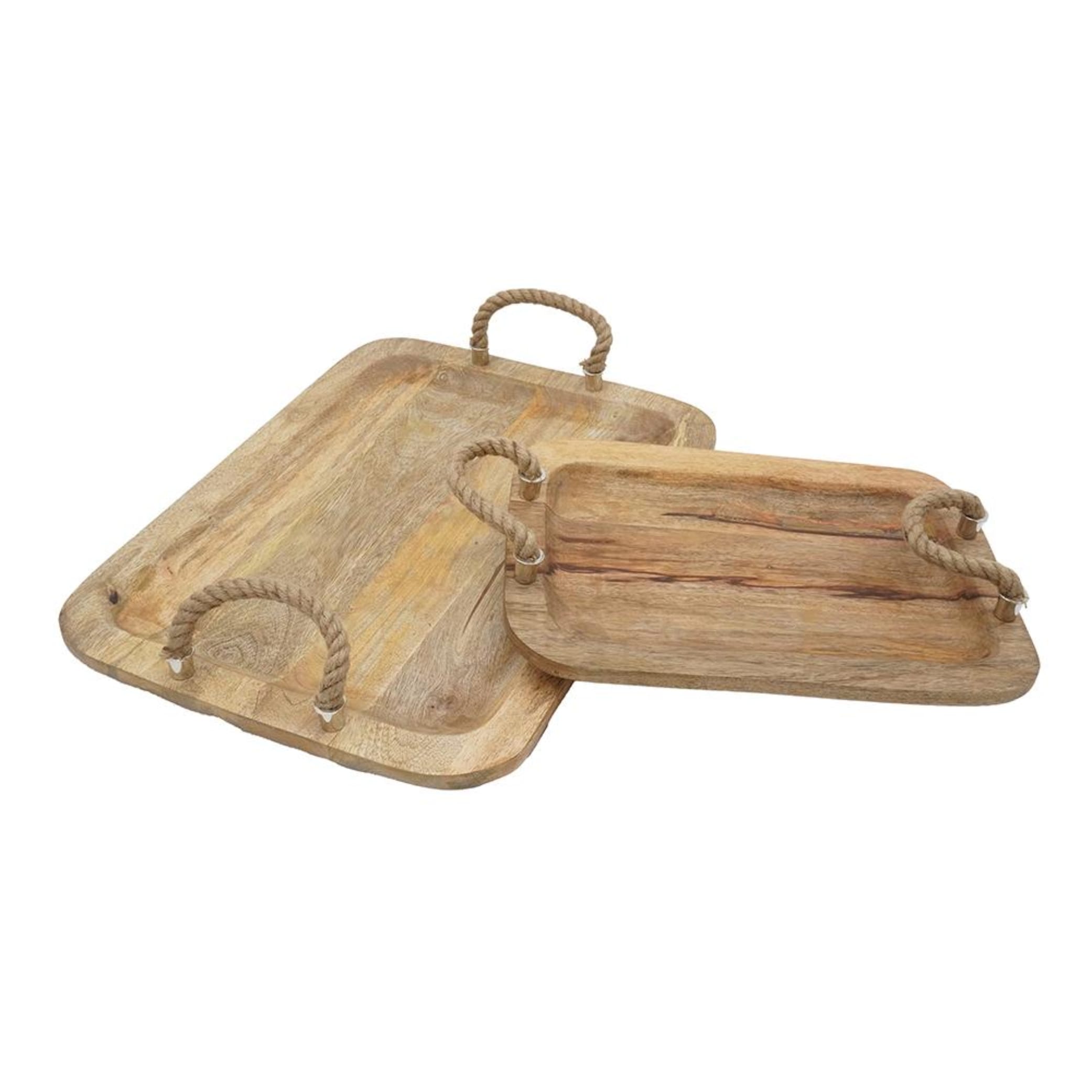 A&B Home 71727-2 2 -Pack Brown/Tan Wood Modern Decorative tray