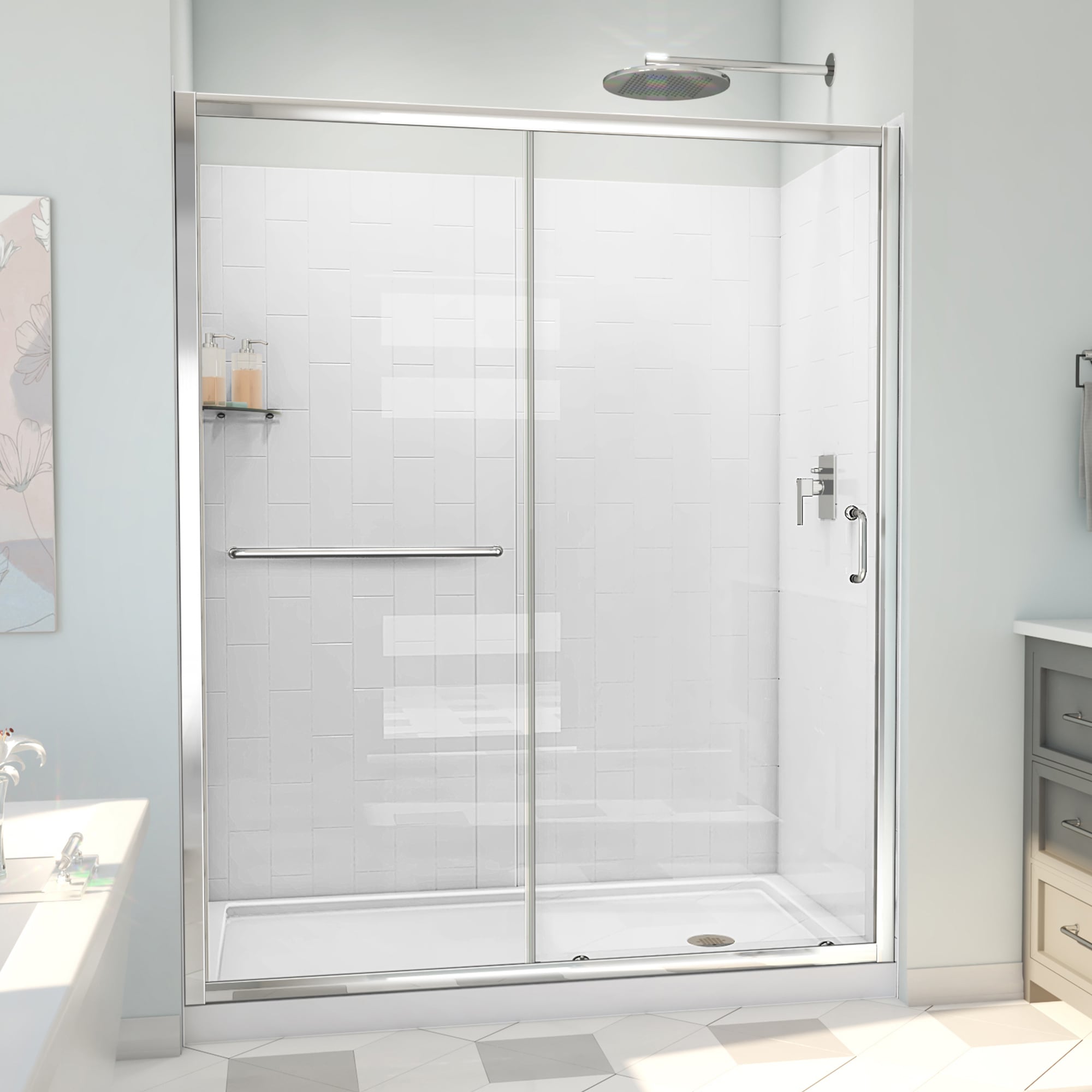 DreamLine QWALL-5 White 2-Piece 30-in x 60-in x 77-in Base/Wall Rectangular  Alcove Shower Kit (Left Drain) in the Shower Stalls & Enclosures department  at