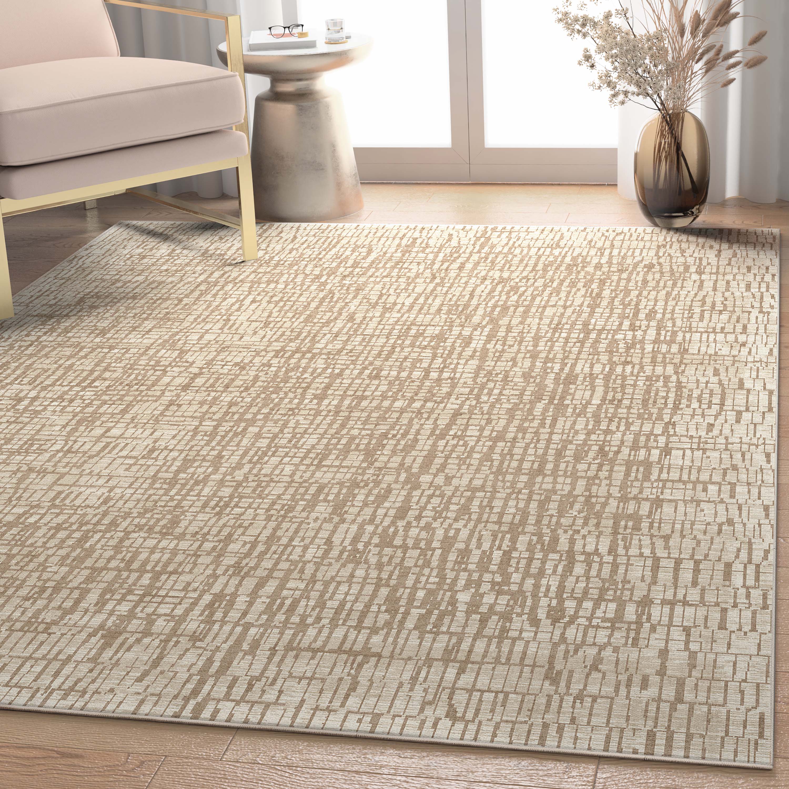 Well Woven W-AB-39A-5 Abstract 5 x 7 (ft) Flatweave Polyester Ivory Rectangular Indoor Stripe Mid-Century Modern Area rug
