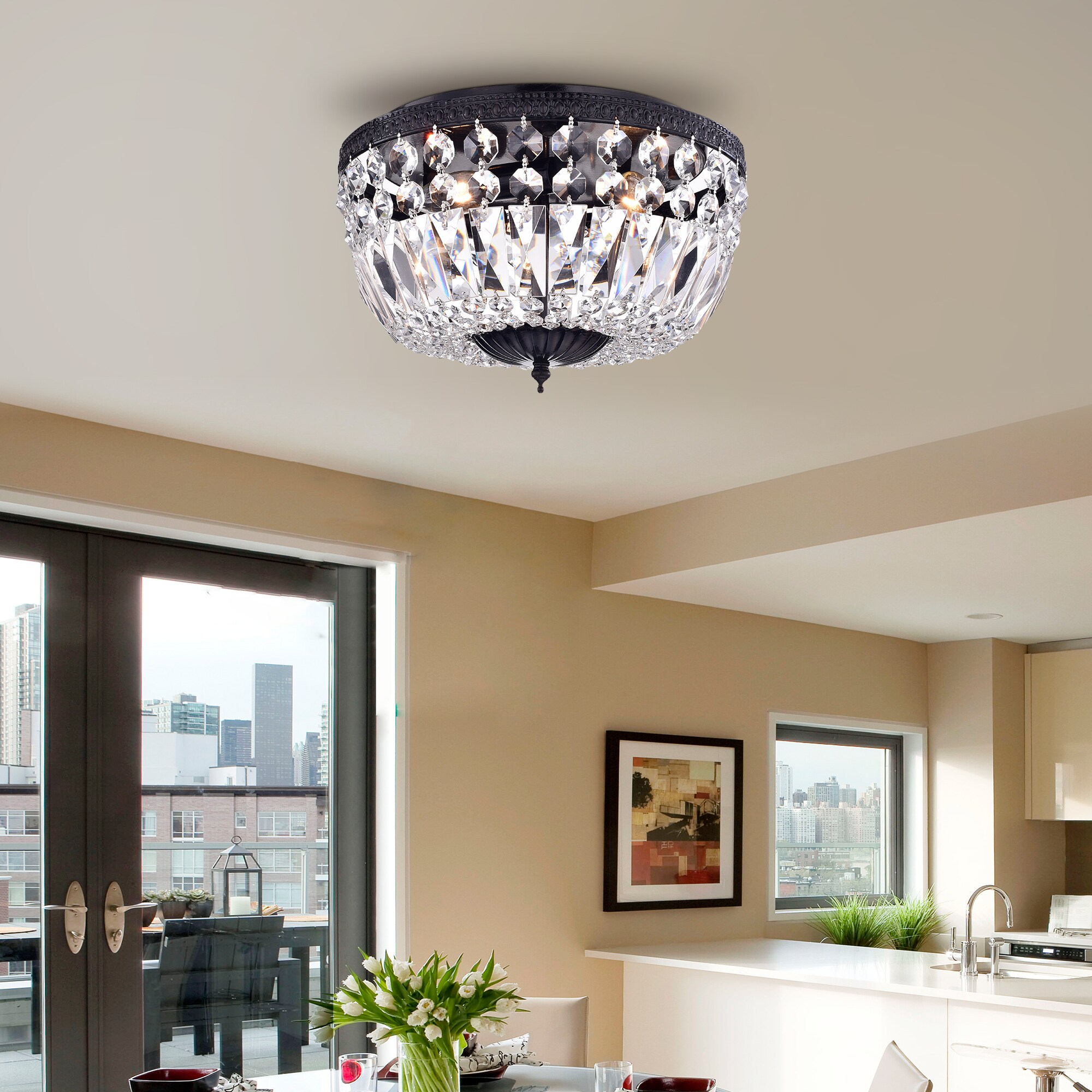 Edvivi Alyvia 3-Light Antique Black Flush Mount Light in the Flush ...