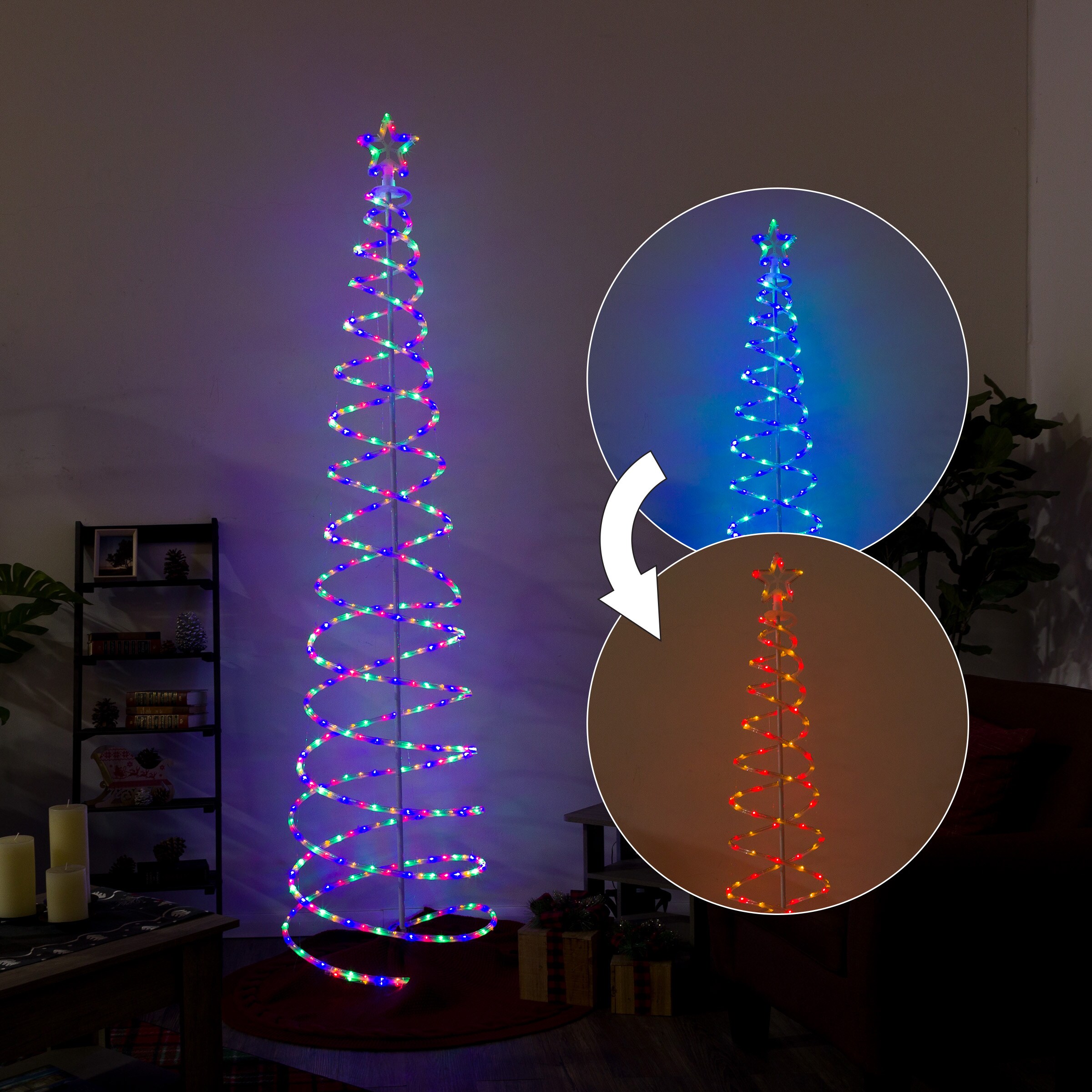 Colorful Lighted Spiral Christmas Tree Lights with Remote, 5FT