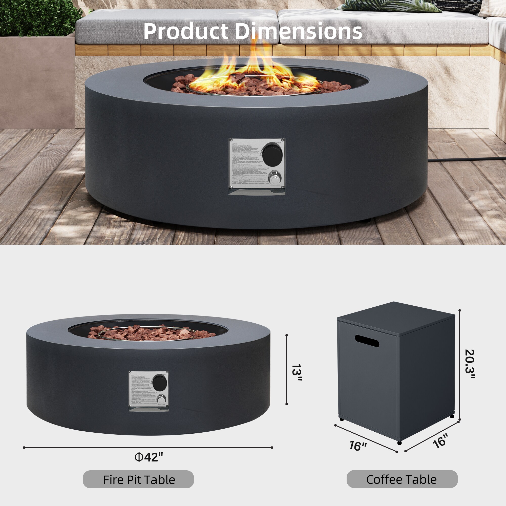 UPHA PL-42TPYX-DK-K Outdoor-Gas-Firepits - View #3