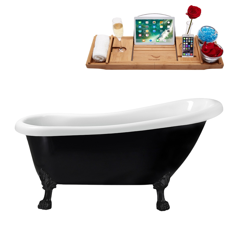 Streamline N481BL-IN-BNK 27.6-Inches x 61-Inches Glossy Black Acrylic Oval Clawfoot Soaking bathtub Drain ( Reversible Drain )