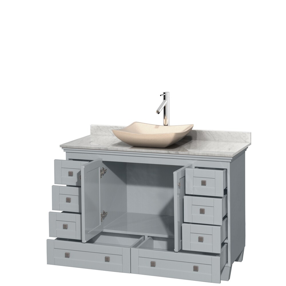 Wyndham Collection Acclaim 48-in White Single Sink Bathroom Vanity with White Carrera Natural Marble Top (Mirror Included)