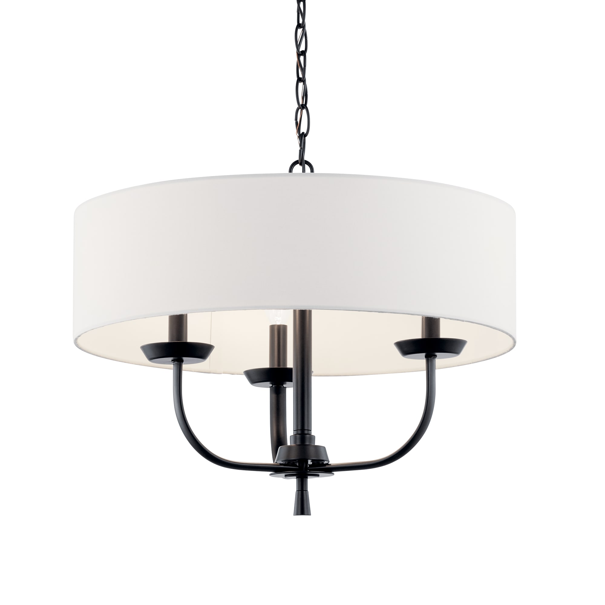 Kennewick Classic Black 3-Light Chandelier with White Drum Shade