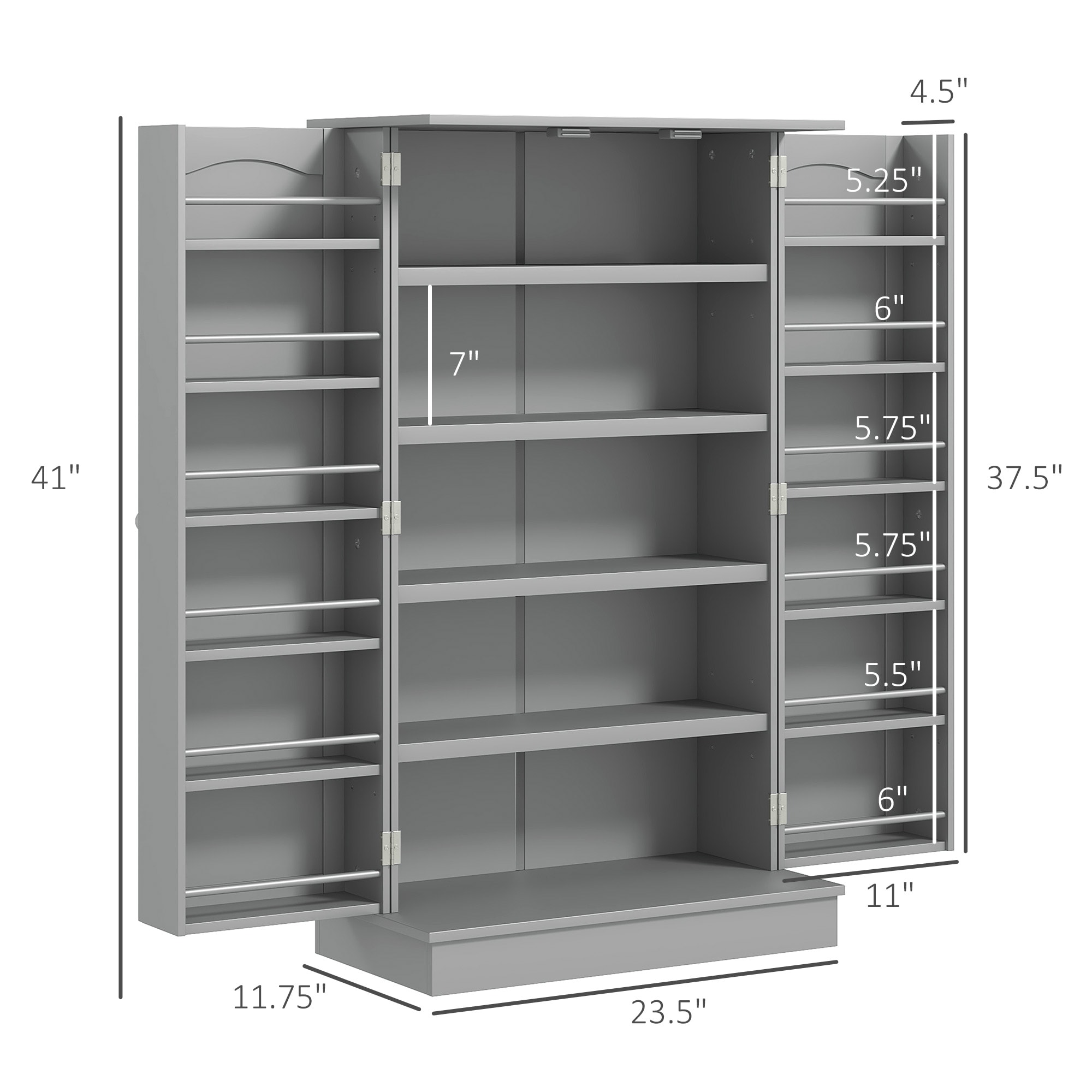 Vynxaria - 23.6-in W x 40.9-in H x 11.8-in D Grey Freestanding Kitchen Pantry Cabinet with Adjust...