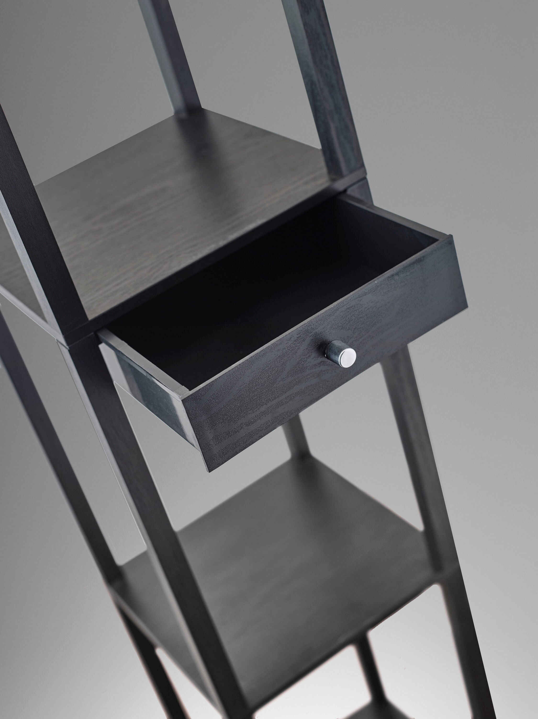 Black MDF Shelf Floor Lamp with Drawer and Lampshade