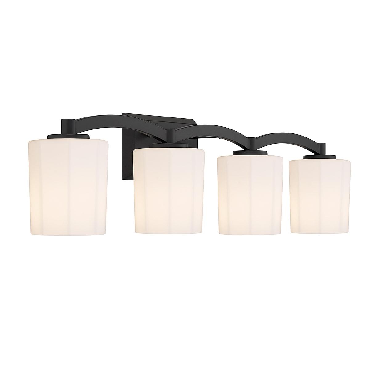 Whitney Matte Black 4-Light Vanity with Fluted Glass Shades