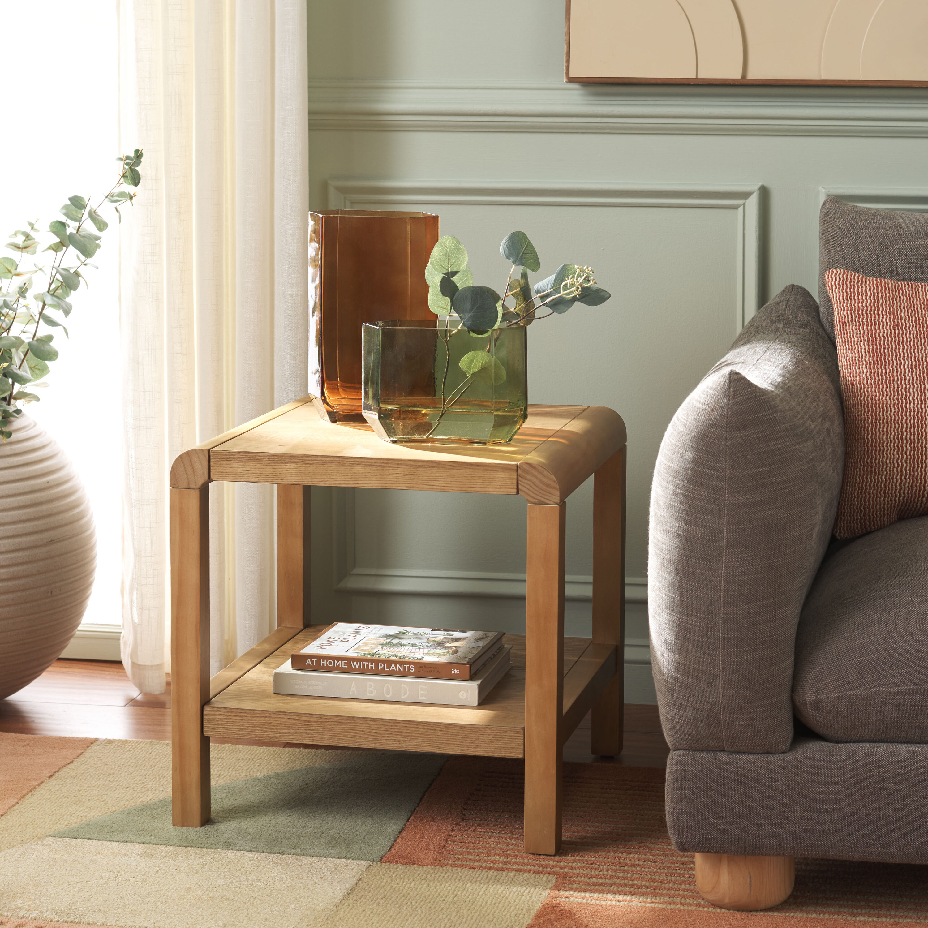 Rustic Polished Pine Accent Table Set with Storage