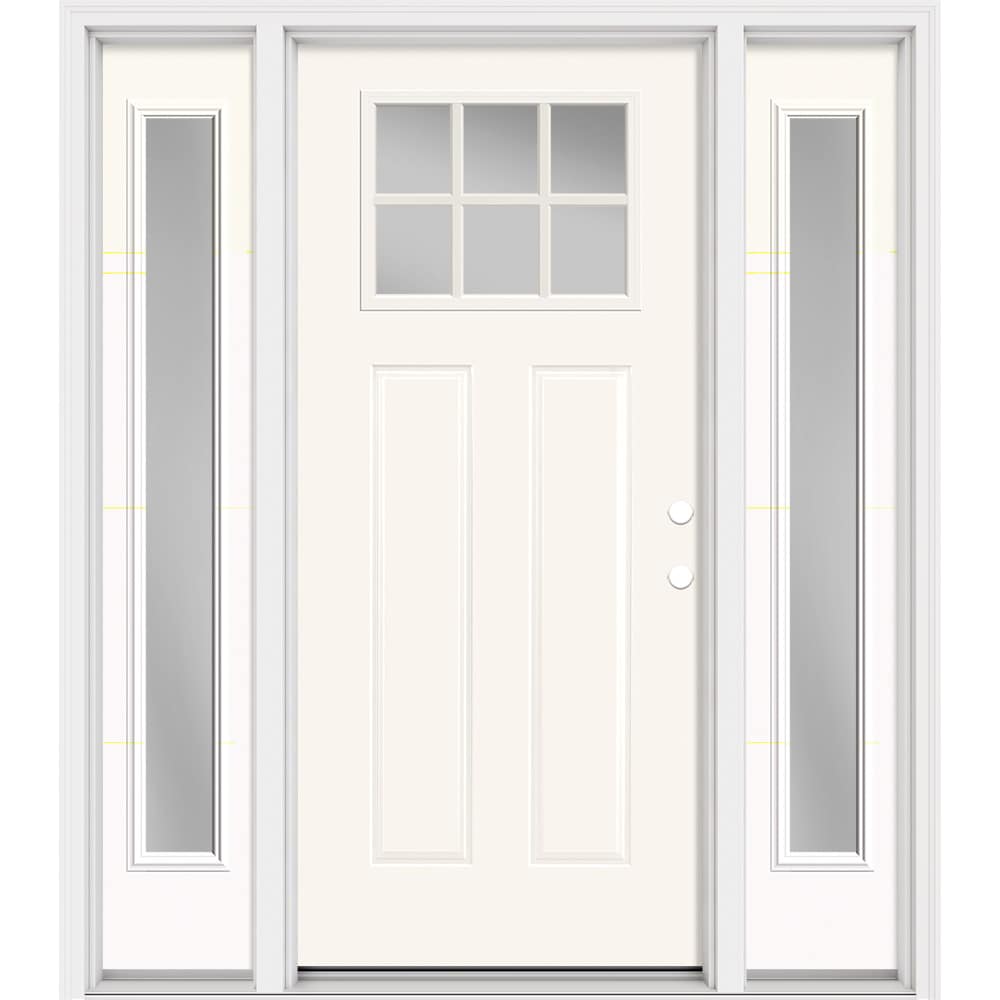 Masonite 321318 Steel Doors Series 64-in x 80-in x Steel No glass Left-hand inswing Modern White Painted Prehung Front Door with Sidelights with Brickmould Insulating core