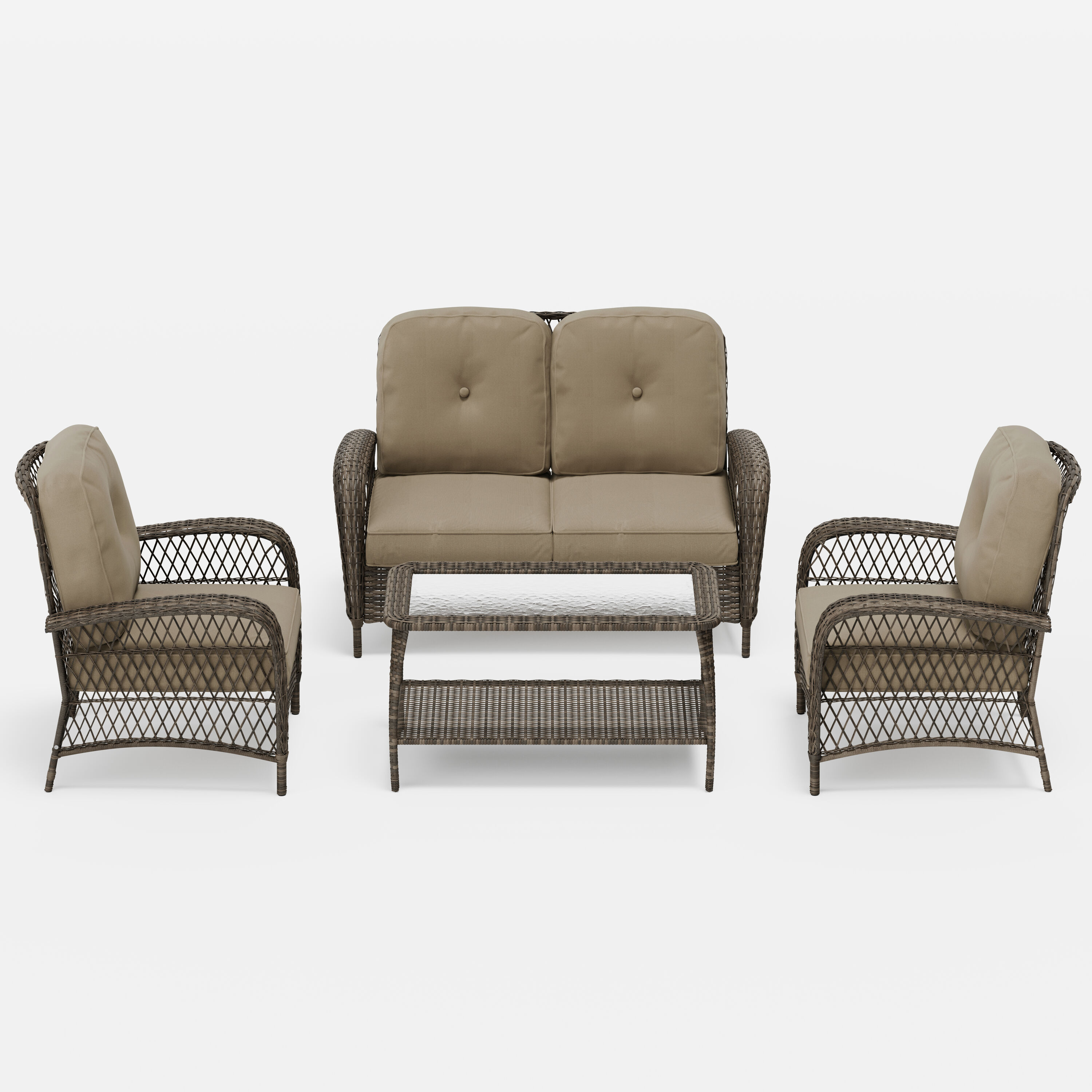 Octans SL2C00030 Rosalind 4 -Piece Wicker Patio Conversation Set with Brown Cushions