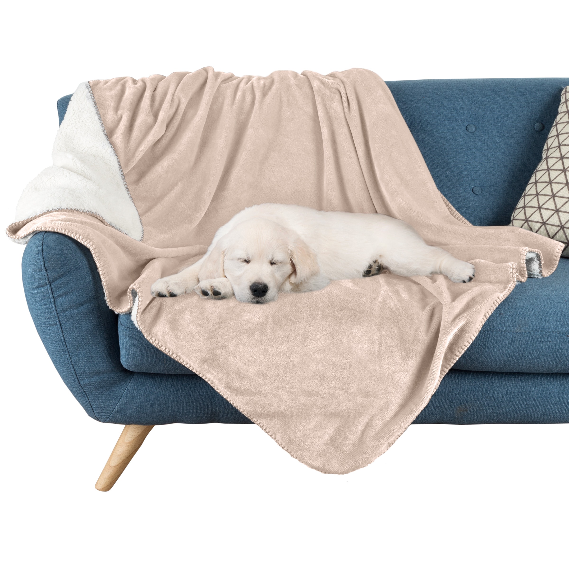 PETMAKER  60x80in Water-Resistant Sherpa Dog Blanket (Tan)