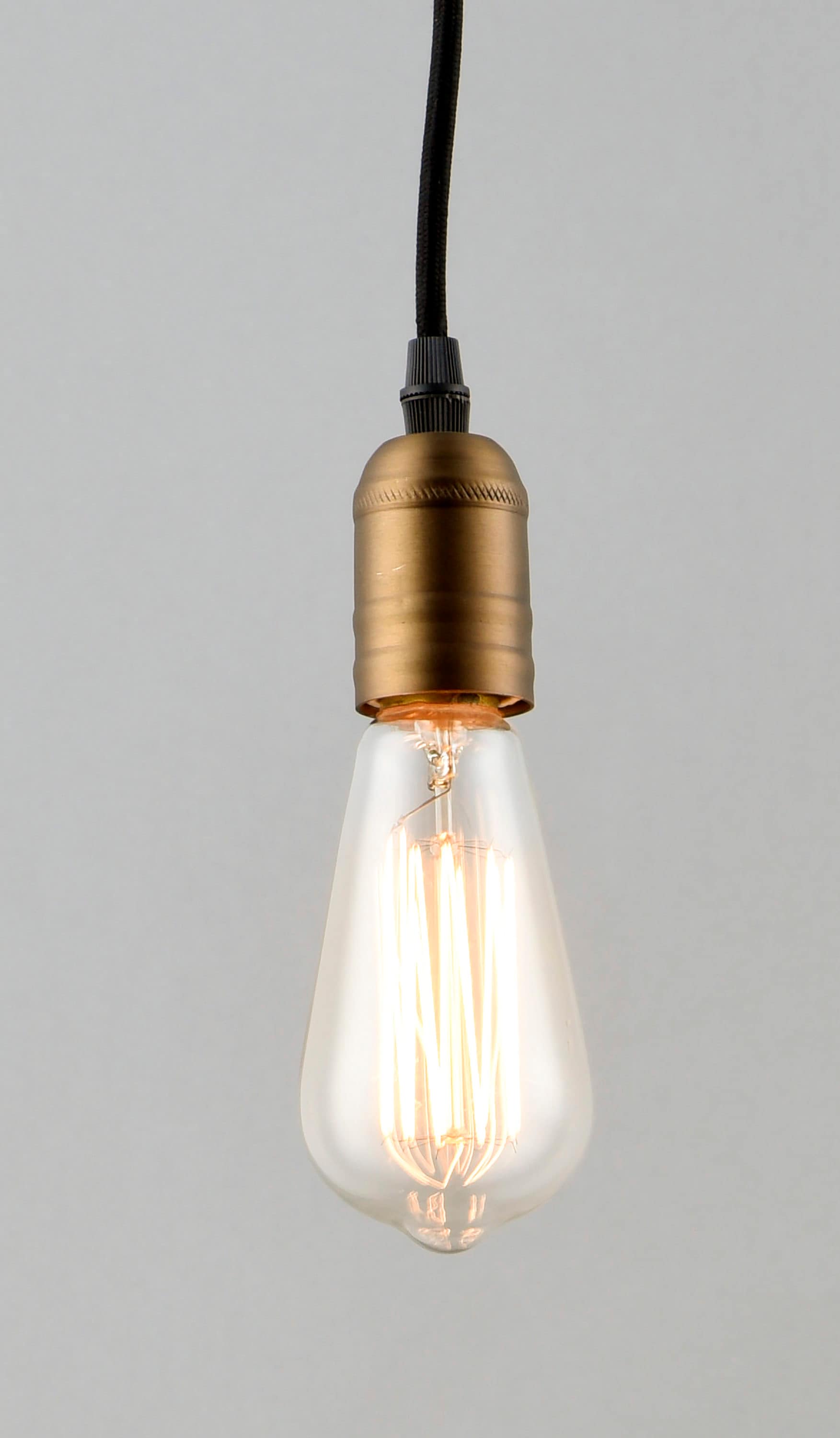 Early Electric Black and Antique Brass 5" Modern Pendant Light