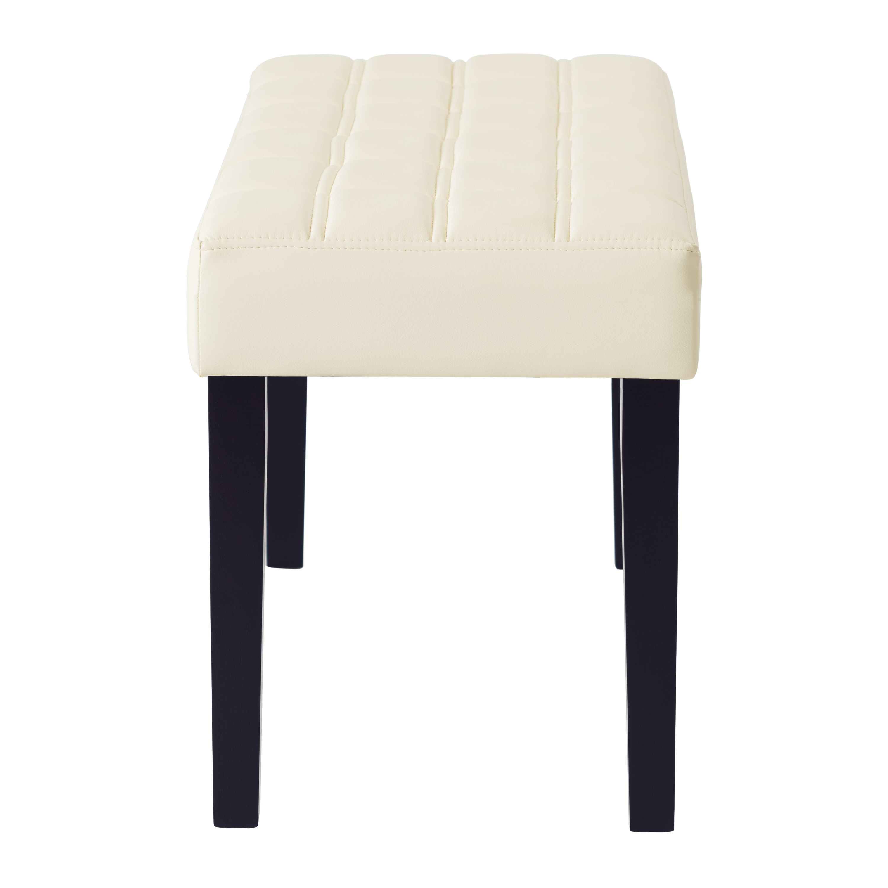 White Leatherette Tufted Ottoman with Dark Espresso Legs