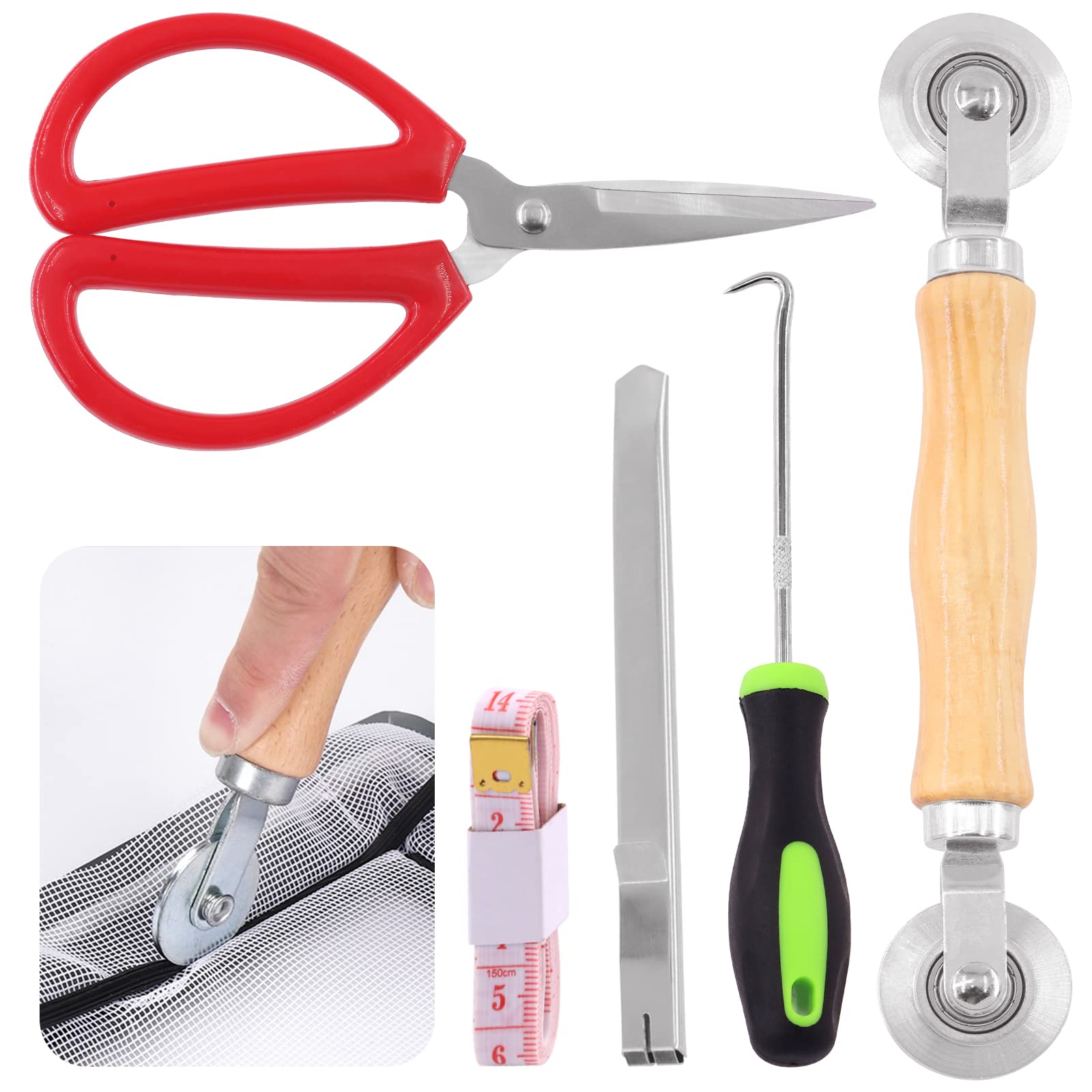 KHKFY  5 pcs Screen Repair Tool Kit for Window and Door Includes Spline Roller Removal Hook Knife Scissors and Ruler for Easy Installation