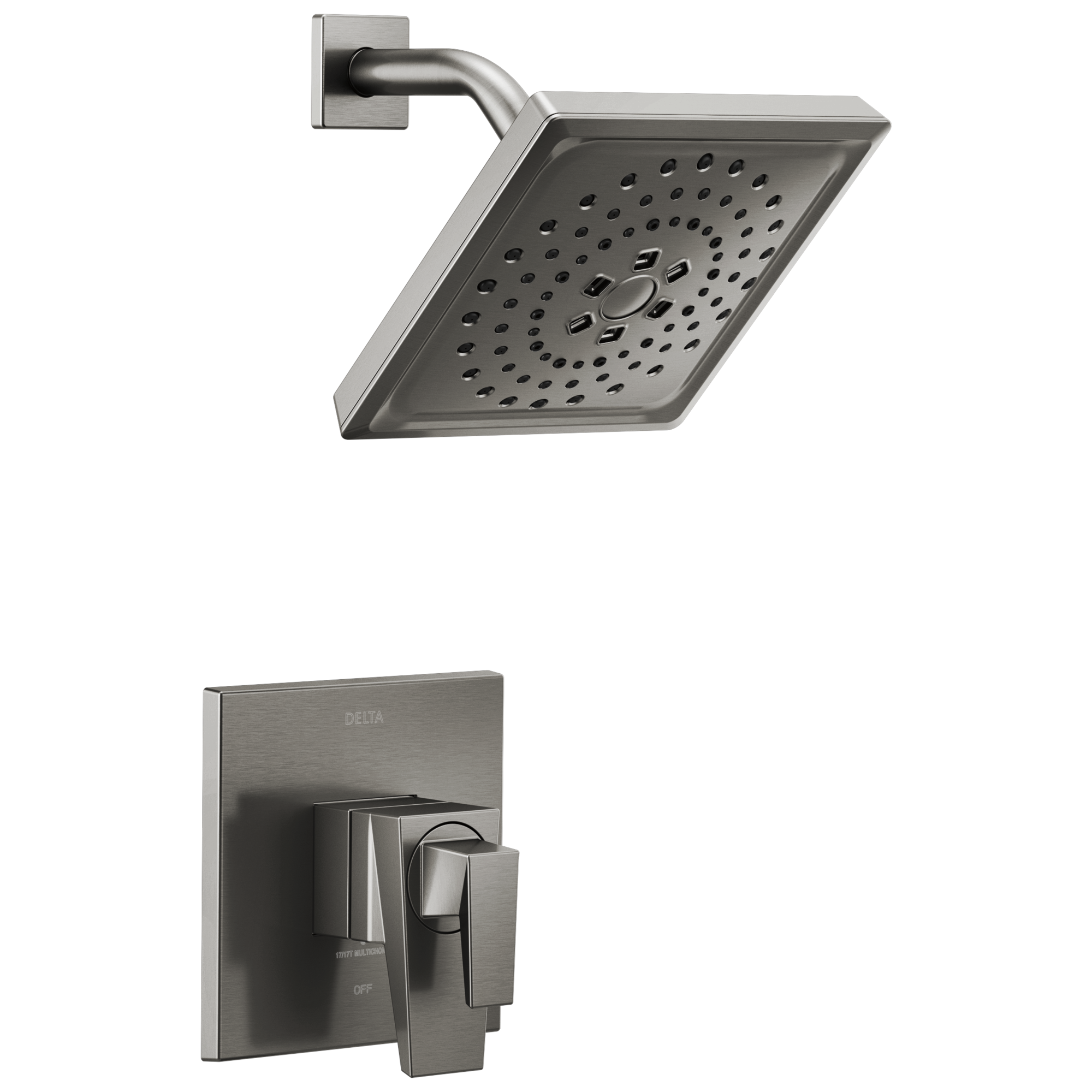 Delta T17243-KS-PR Trillian Lumicoat Black Stainless 2-handle Multi-function 7.625-Inches Square Bathtub and shower Faucet