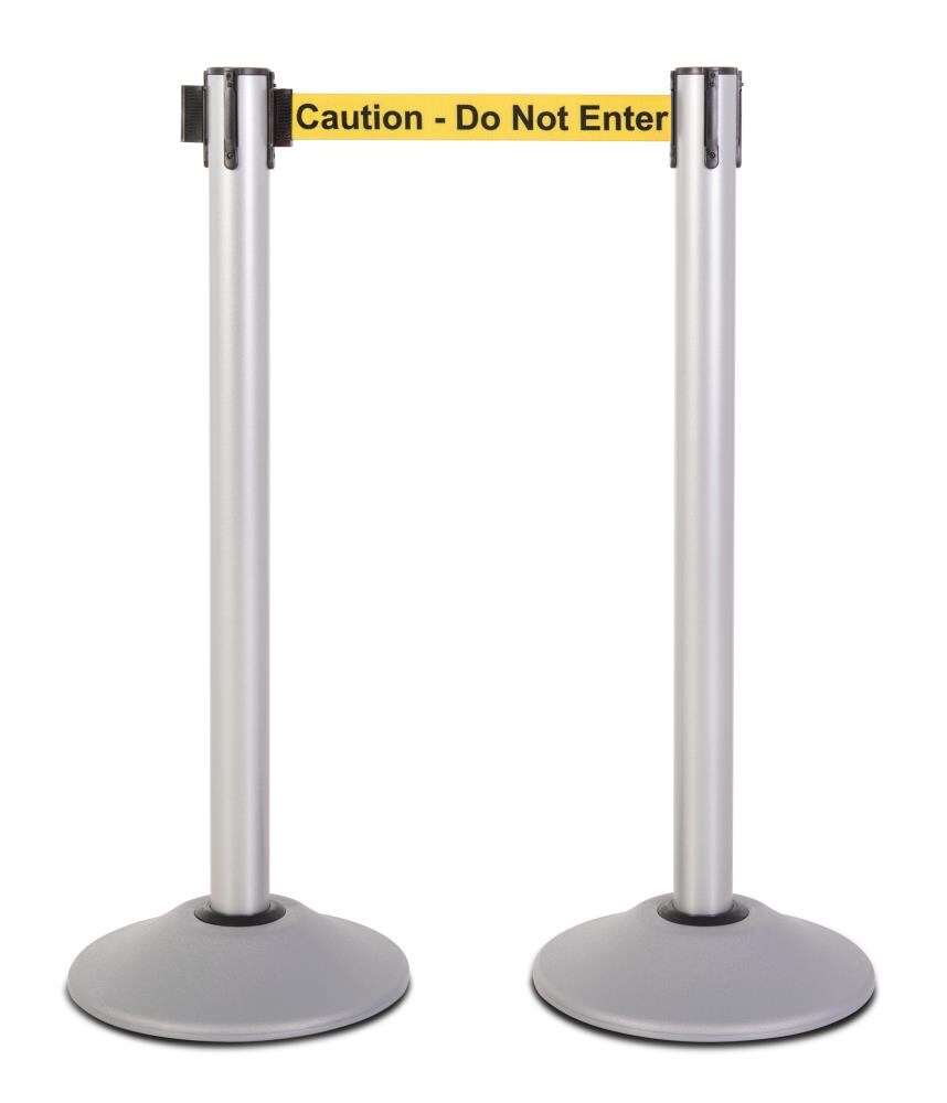 US Weight U2103CAU Heavy Duty Silver Premium Steel Stanchion with 7.5-foot Caution Retractable Belt