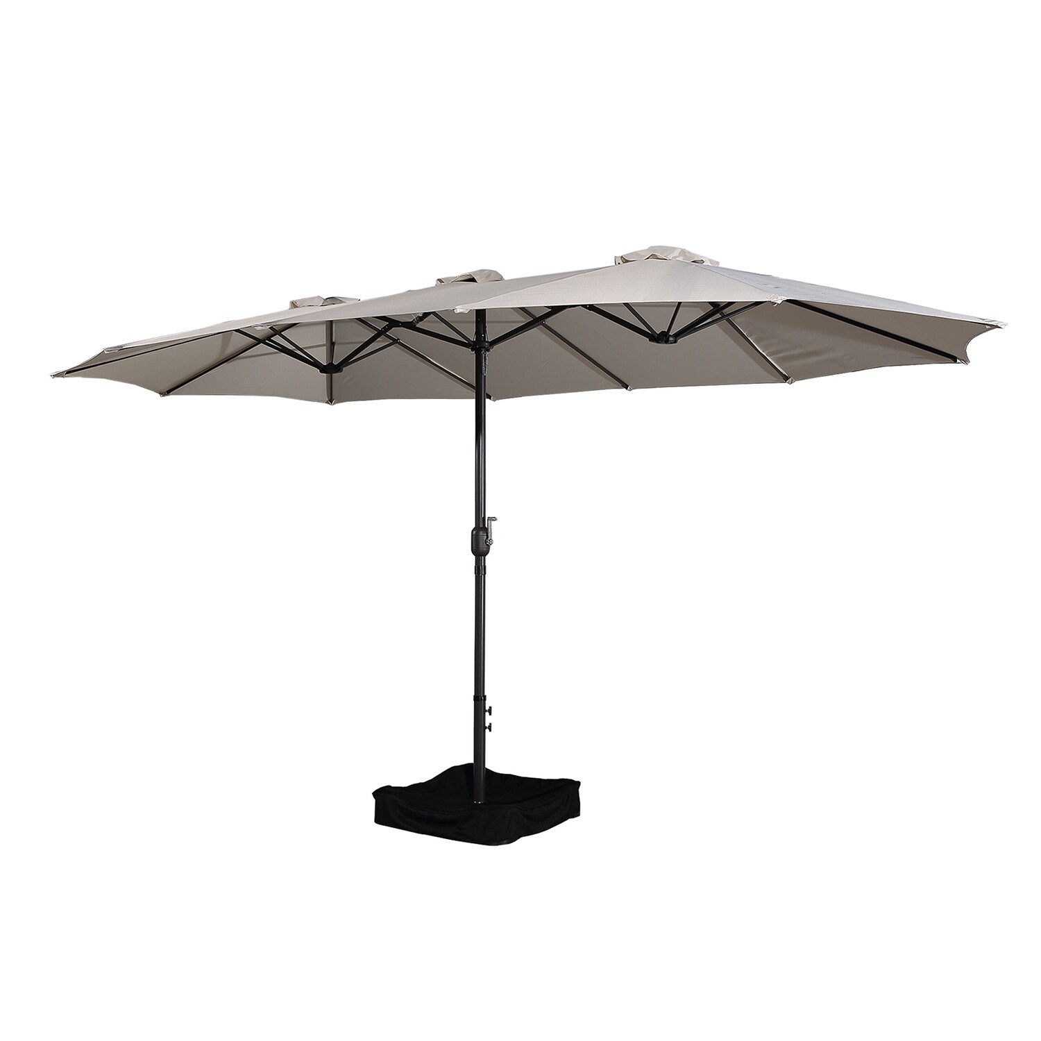 Beige 15-ft Steel Double-Sided Patio Umbrella with Base