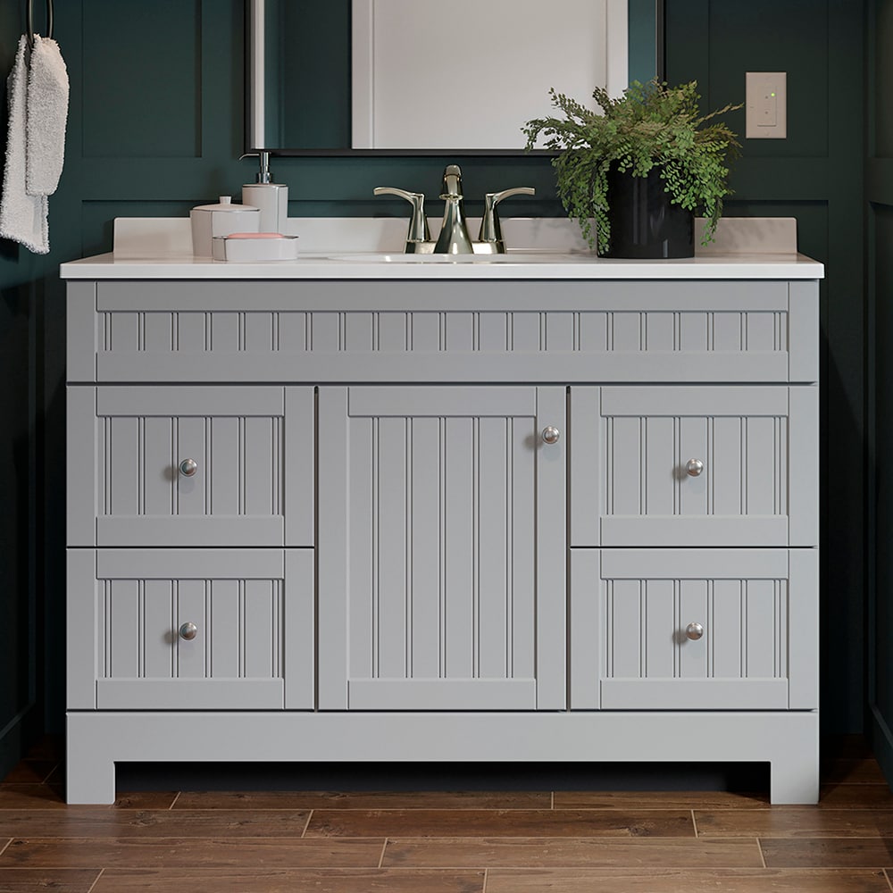 Style Selections Ellenbee 48 In Gray Single Sink Bathroom Vanity With White Cultured Marble Top In The Bathroom Vanities With Tops Department At Lowes Com