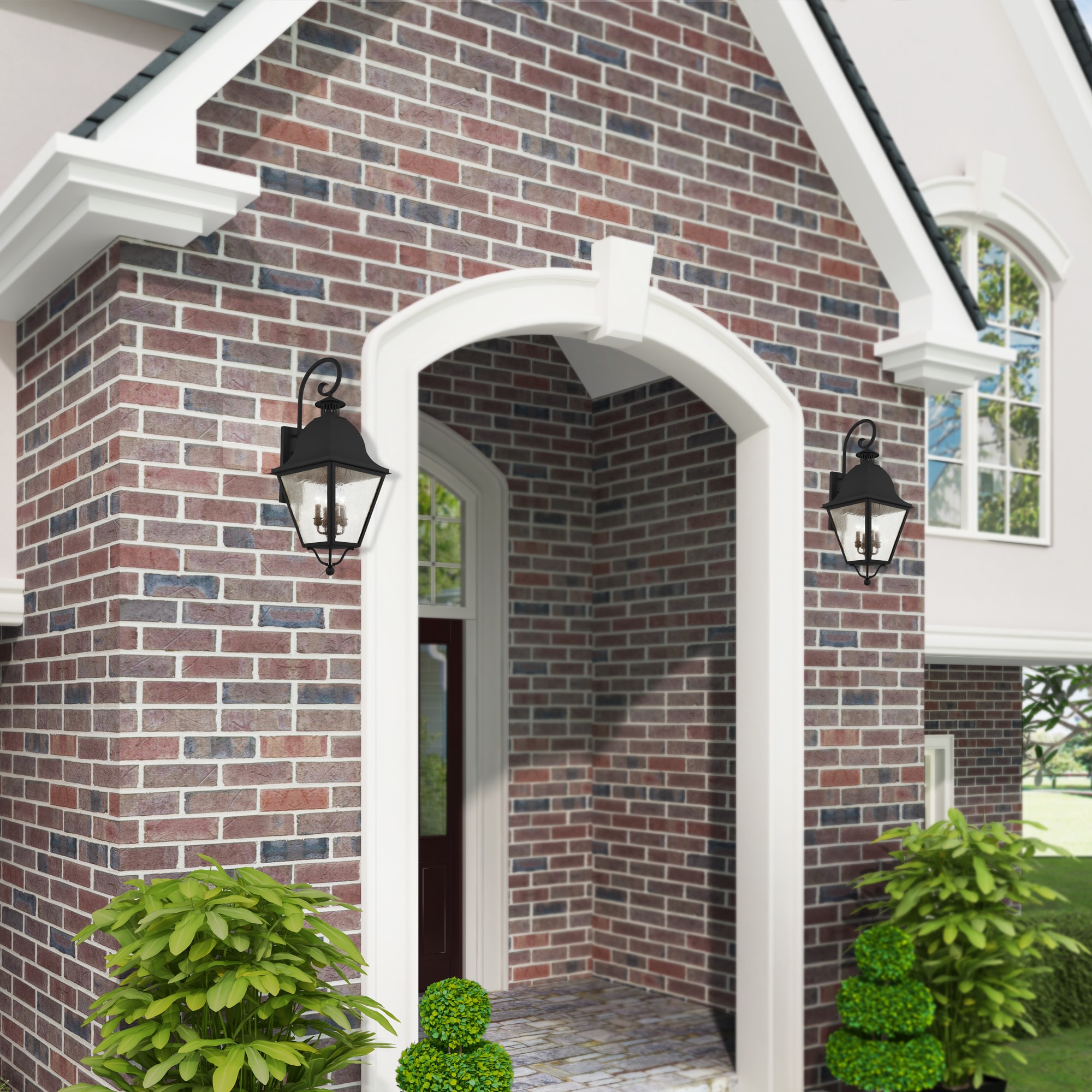 Elegant Black Seeded Glass 4-Light Outdoor Wall Lantern
