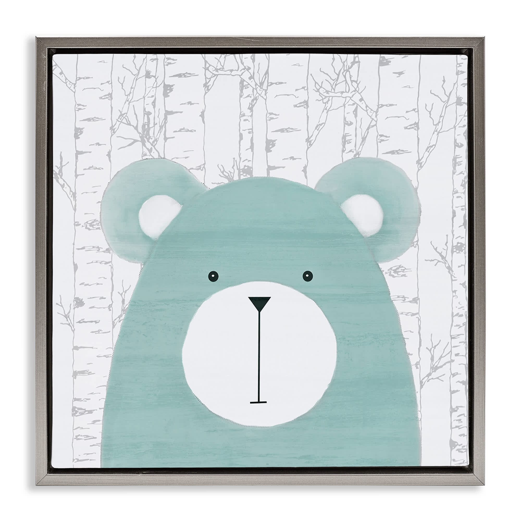 Stupell Industries BS-035-FFL-24X24 Whimsical Bear on Birch Gray Framed Floater Canvas Wall Art By Kim Allen 25 x 25