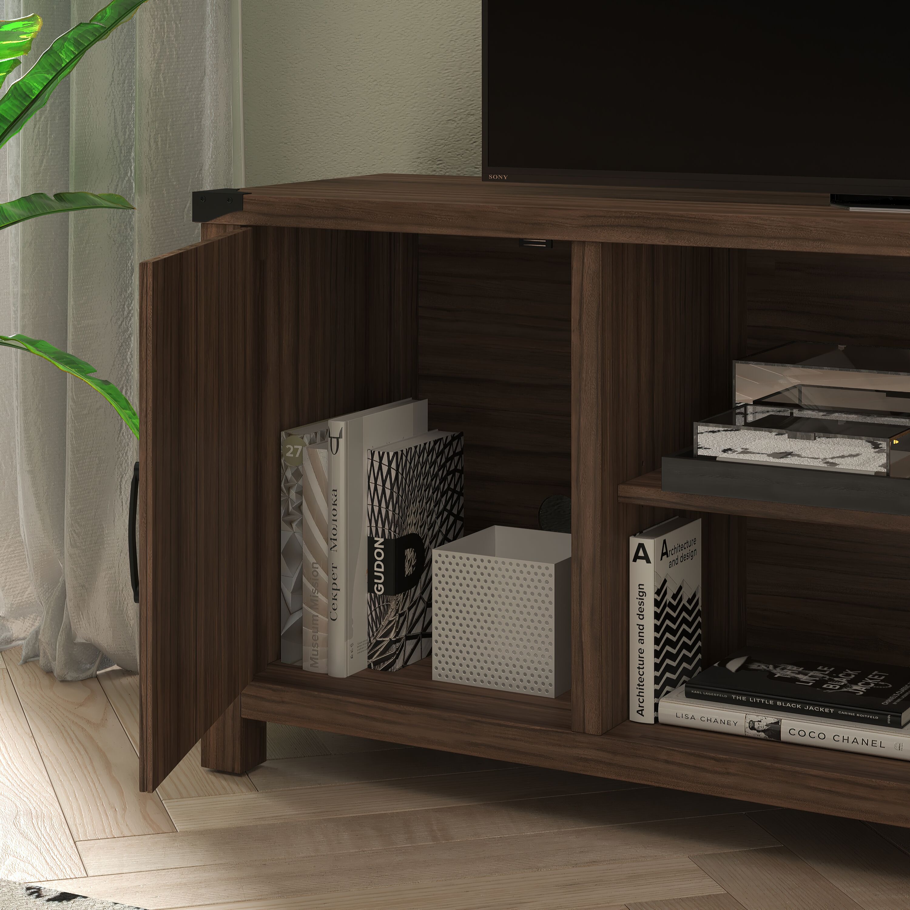 Rustic Industrial Gray Wash Oak TV Stand with Cabinet for 65" TVs