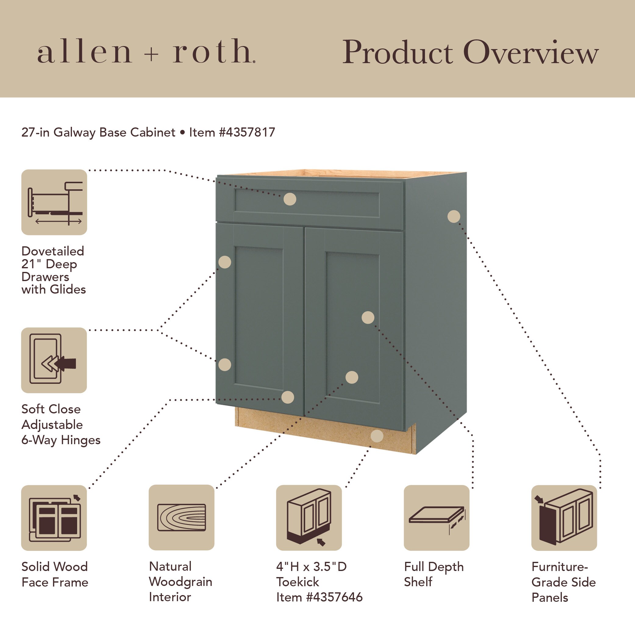 allen + roth Galway 36-in W x 34.5-in H x 24-in D Sage Drawer Base ...