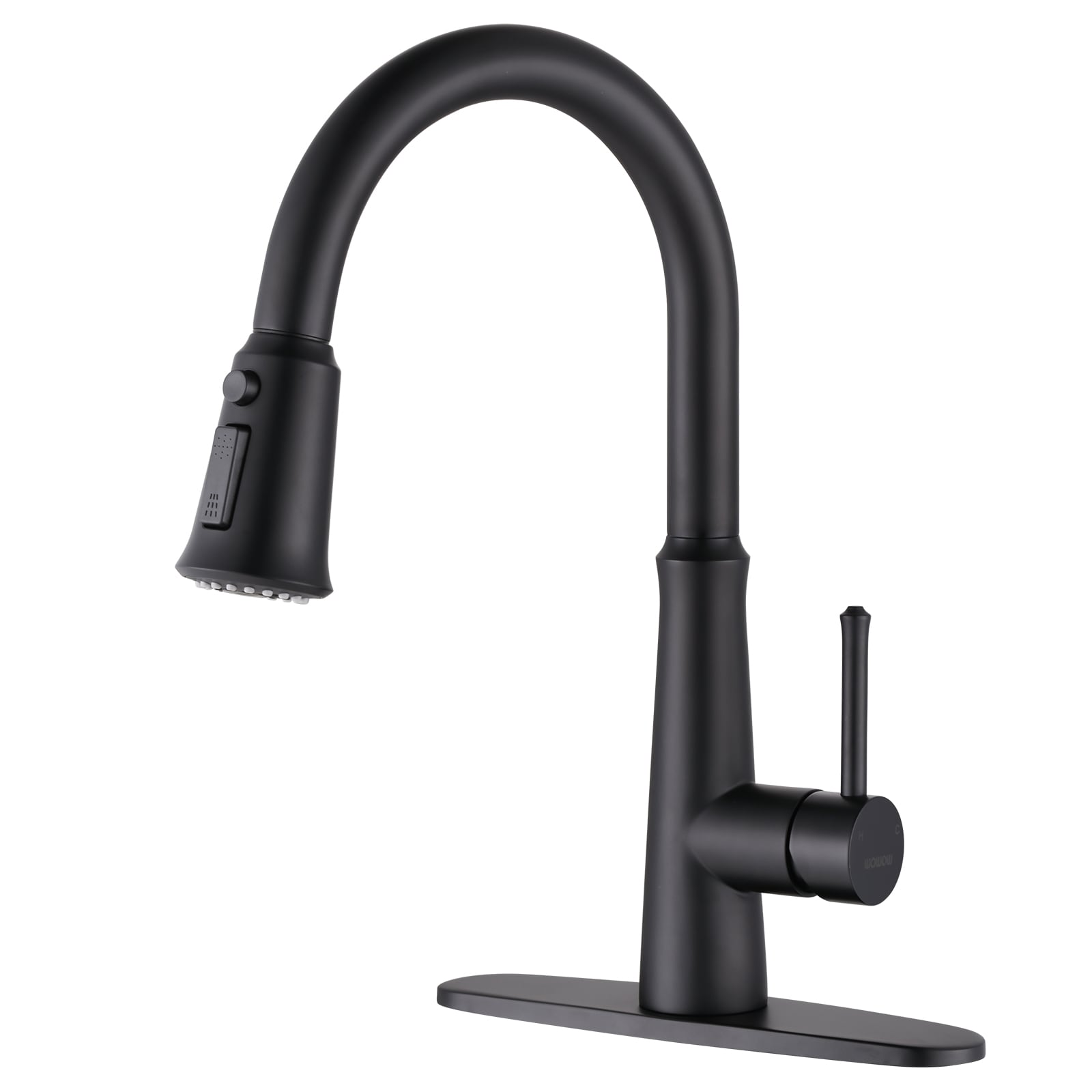 WOWOW 2310700B-LW Black Single Handle Deck-mount Kitchen Faucet with Sprayer ( Deck Plate Included )
