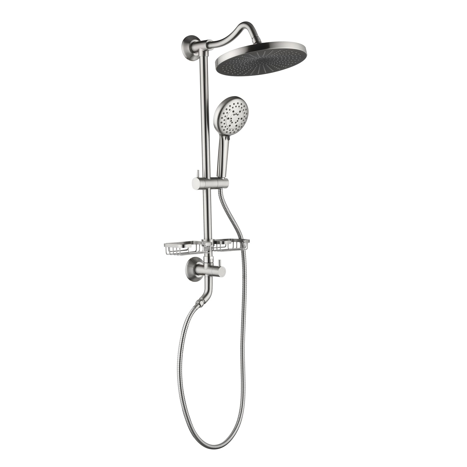 waterpar WPLO-SH433 Brushed Nickel 10-in Dual Head Shower Faucet Bar System ( Ceramic Disc Valve Included )