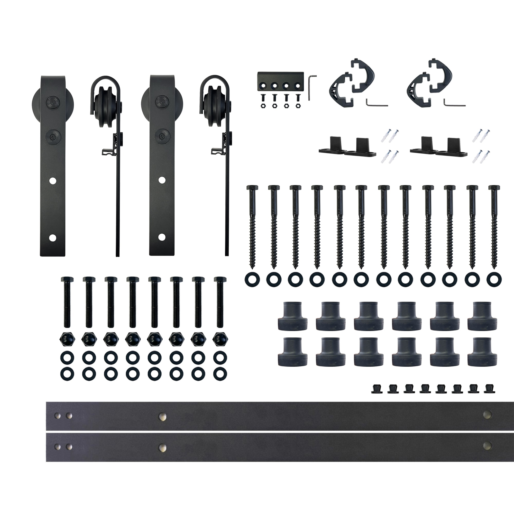 HOMACER YT2TGH192C 192-in Rustic black Black Indoor J-strap Double Barn door hardware kit