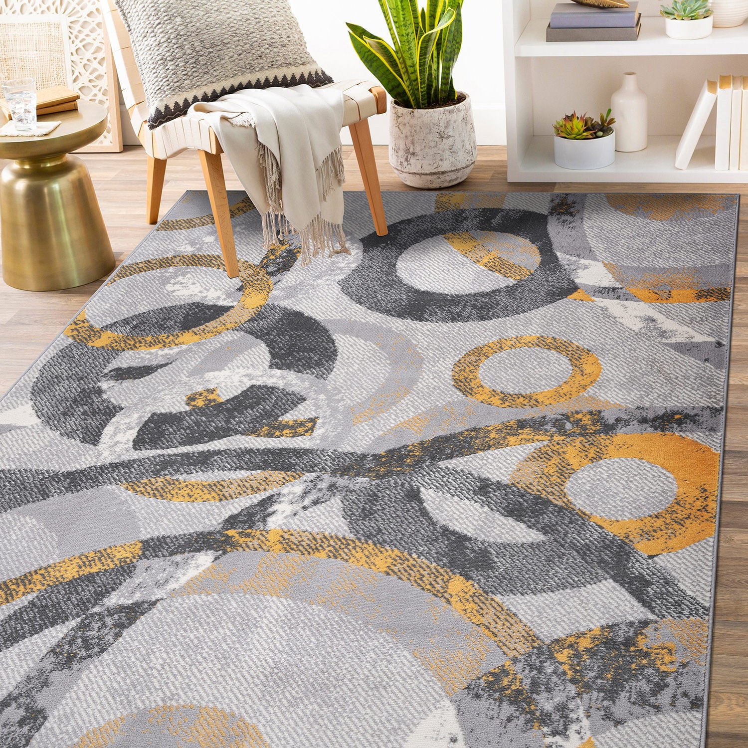 World Rug Gallery 2087YELLOW8X10 8 x 10 (ft) Loomed Polypropylene Yellow Rectangular Indoor Distressed/Overdyed Area rug