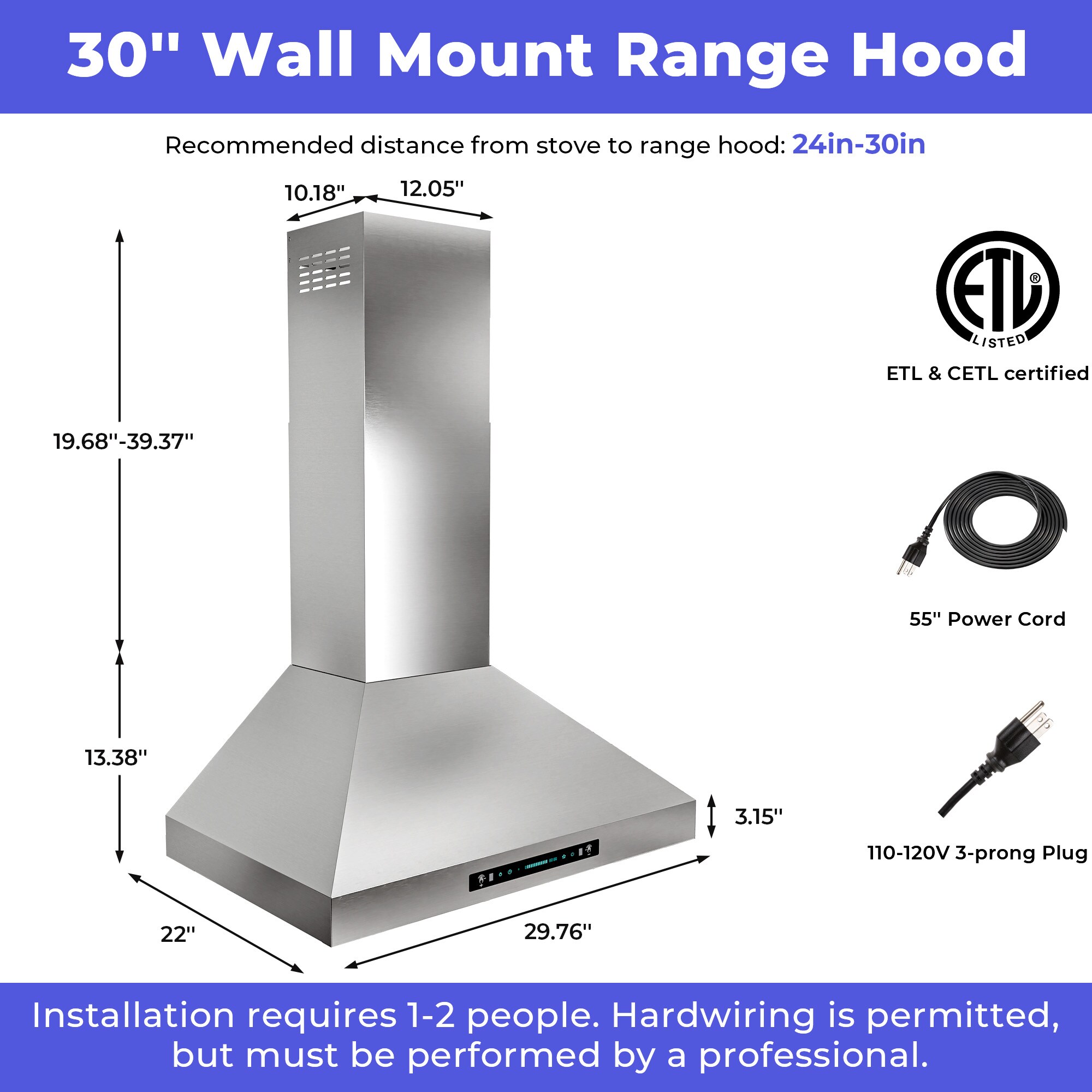 DZS DIKP04-30 Wall-Mounted-Range-Hoods - View #2